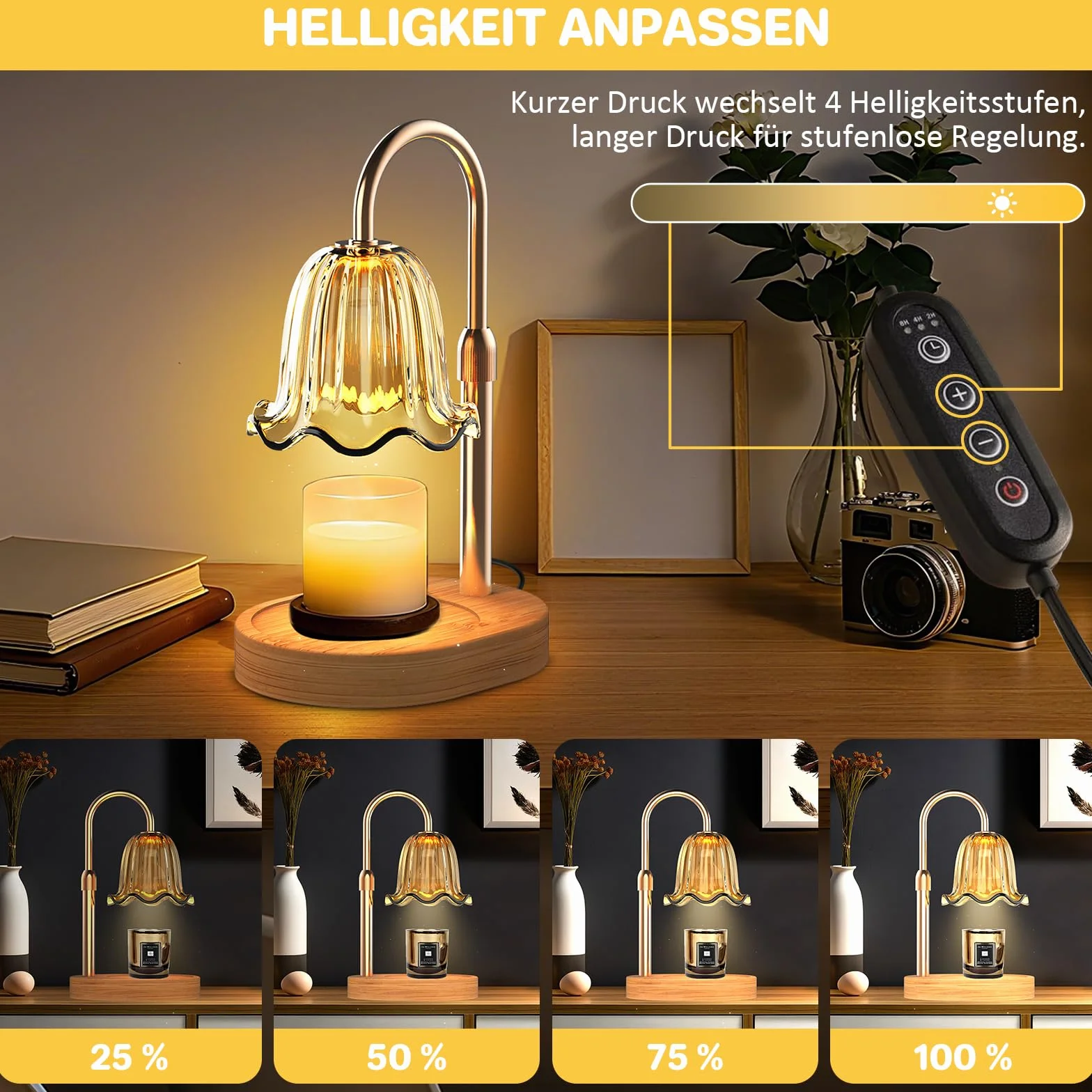 Philorn Podgrzewacz do świec Lampa ze ściemniaczem, timerem i 2 żarówkami, Flower Candle Lamp z regulacją wysokości, Elektryczne światło do podgrzewania świec dla pojemników woskowych, Prezenty