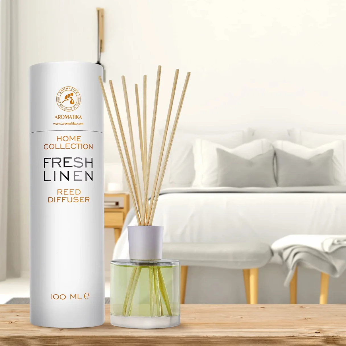 Fresh Linen Reed Diffuser - 100ml w/Rattan Sticks - Home Fragrance - Scented Diffusers for Aromatherapy - Perfect as a Gift - Enhancing any Room with a Refreshing, Soothing and Pleasant Scent