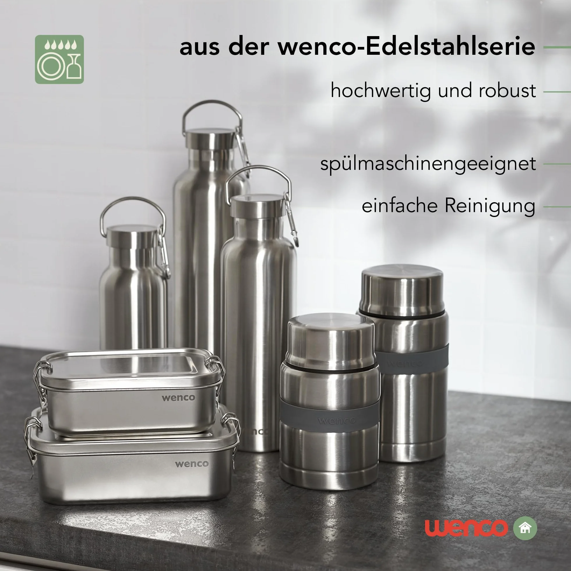 wenco Butelka do picia ze stali nierdzewnej, 0,5 l / 500 ml, izolowana i zabezpieczona przed wyciekiem, do zimnych i gorących napojów, może być również używana jako termos – z sitkiem do herbaty –