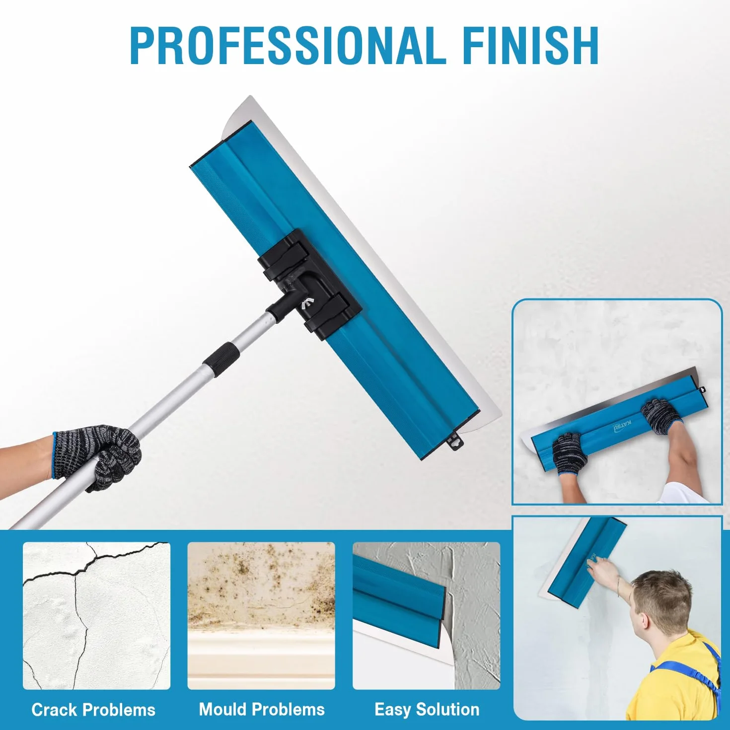 KATSU Tools Zestaw szpachli do płyt gipsowo-kartonowych, 25 + 40 + 60 cm, ostrza ze stali nierdzewnej, szpachelka, deska, tynk ścienny i sufitowy, narzędzia do wygładzania