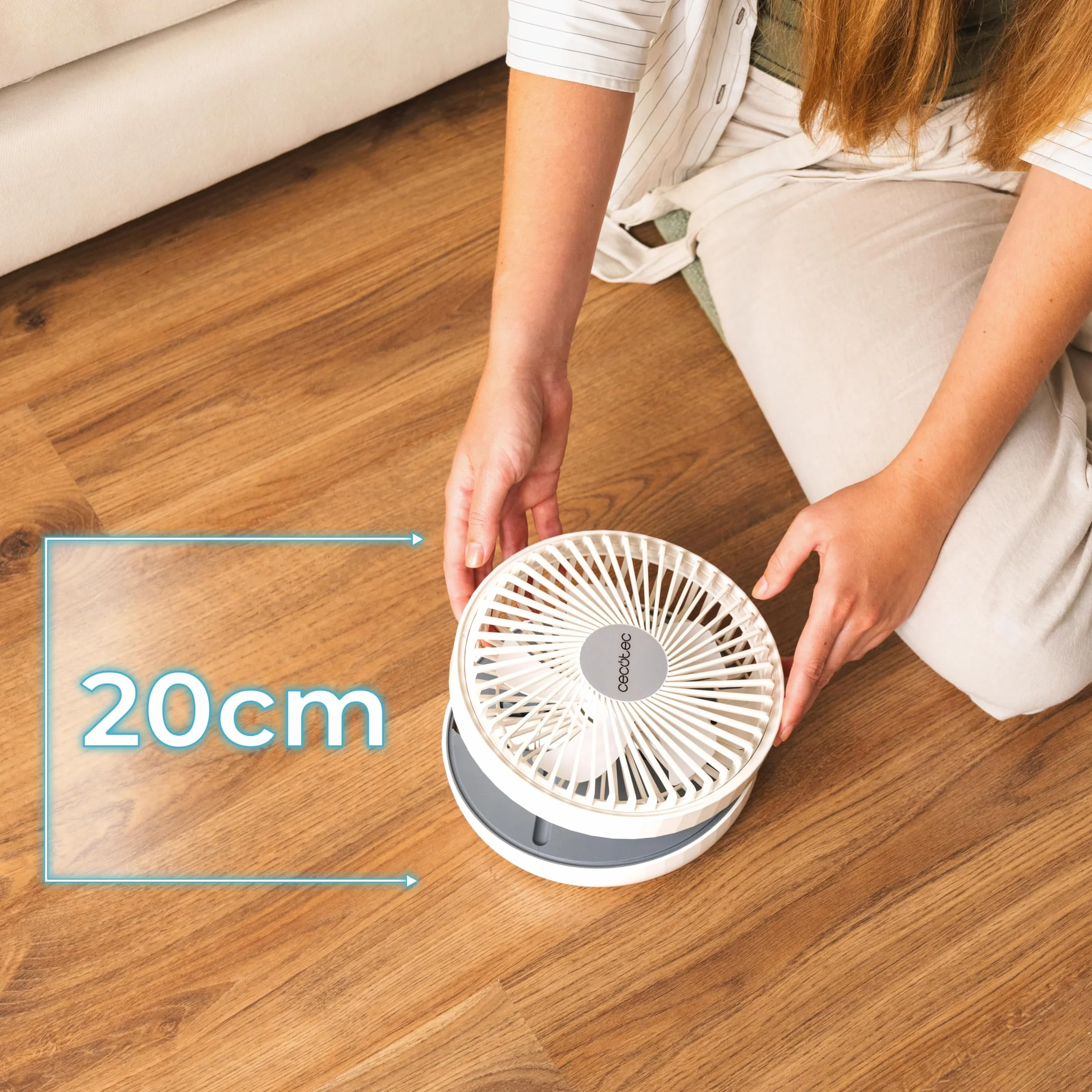 Cecotec - Przenośny składany wentylator EnergySilence 800 FoldAir - Bateria 7200 mAh, wysuwana i regulowana konstrukcja, 5 aerodynamicznych łopatek, 8 cali, 3 prędkości, kontrola kierunku