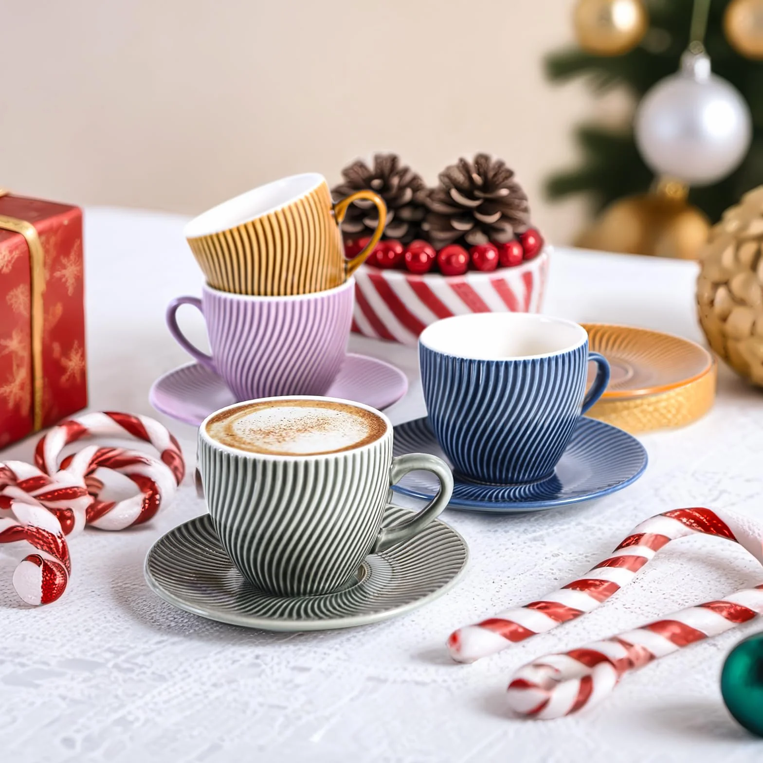 Yundu Zestaw Filiżanek Ceramicznych 228 ml 4 Sztuki do Kawy Cappuccino Espresso Herbaty
