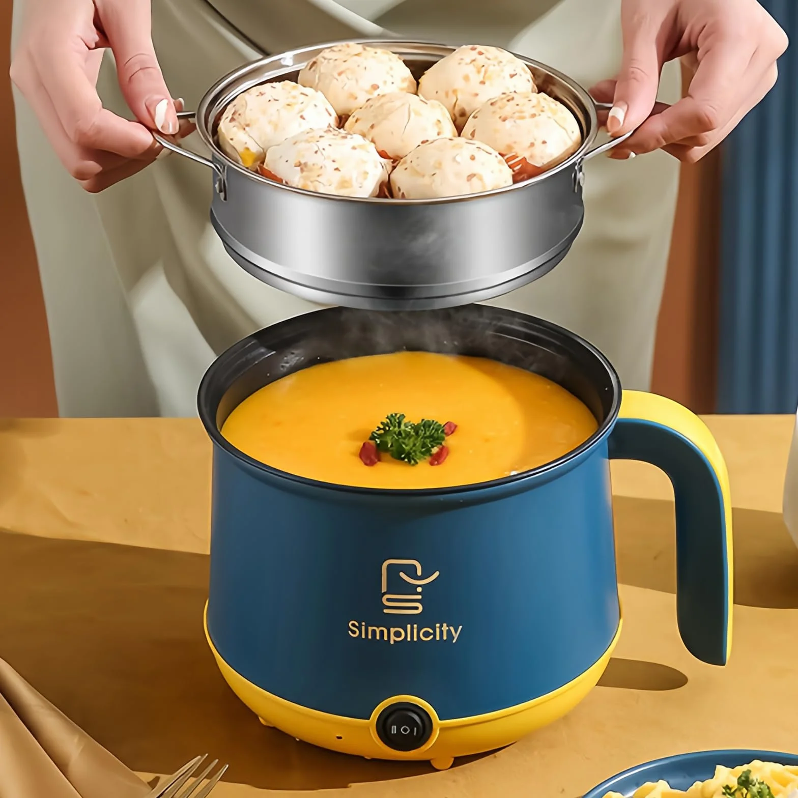 Elektryczny hot pot z parowarem, elektryczny garnek 1,8 l, przenośny, nieprzywierający, szybkowar, przenośny garnek nieprzywierający, do domu, biura, akademika
