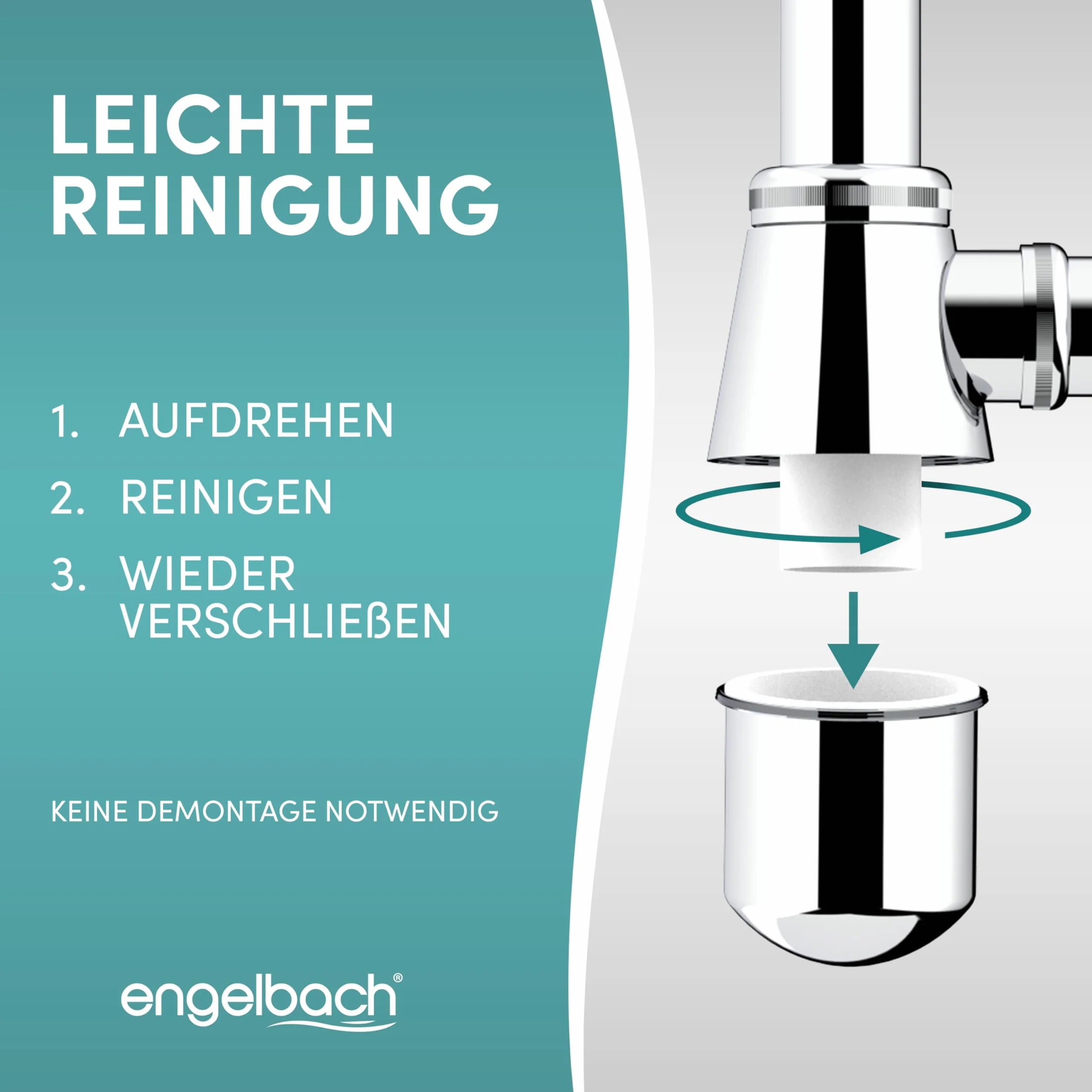 Engelbach® Syfon do umywalki z otworem czyszczącym – uniwersalny Sifon butelkowy 1 1/4 – rura odpływowa, syfon butelkowy, Siphon w zestawie z uszczelką gumową i instrukcją