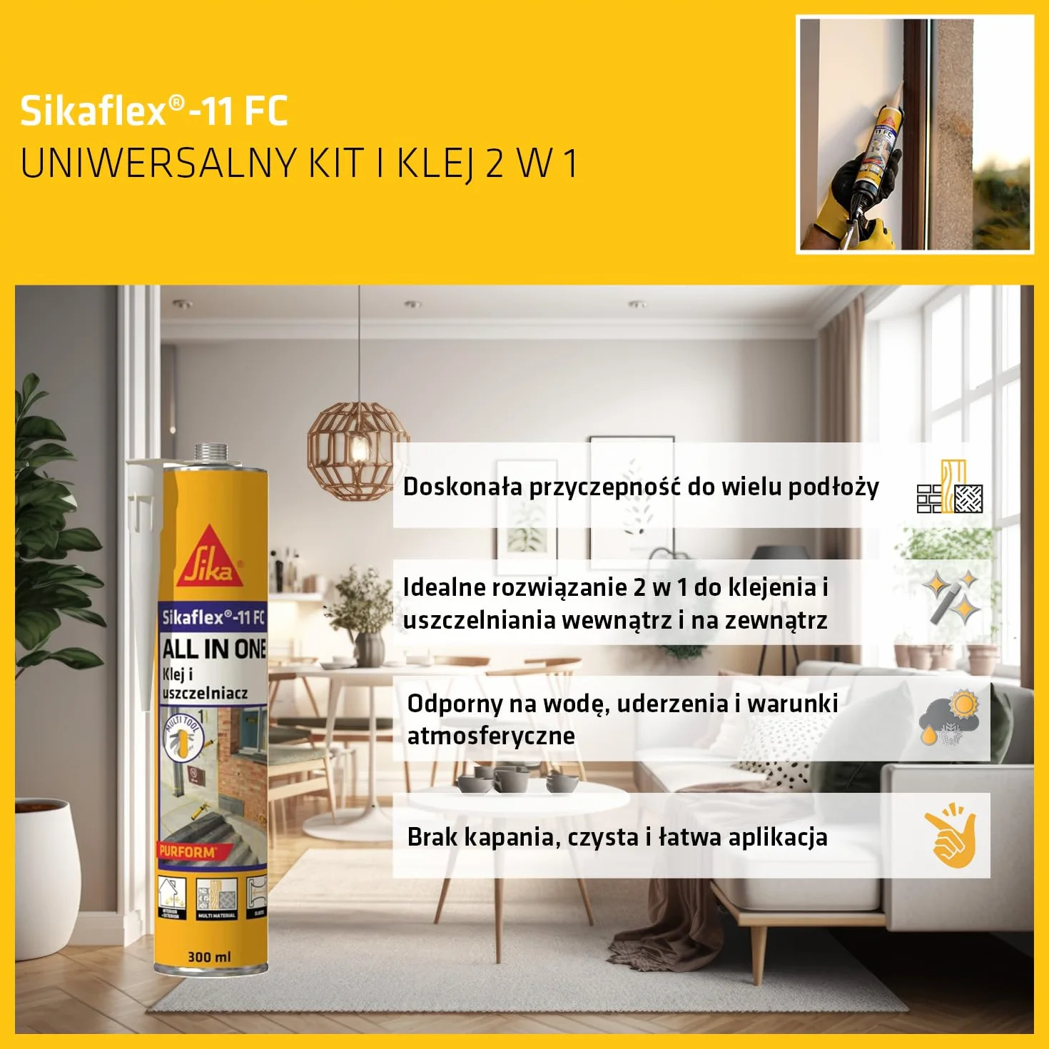 Sika - klej/uszczelniacz - Sikaflex-11FC Purform do użytku wewnątrz i na zewnątrz - przyczepność do wielu podłoży - betonowoszary - 300 ml