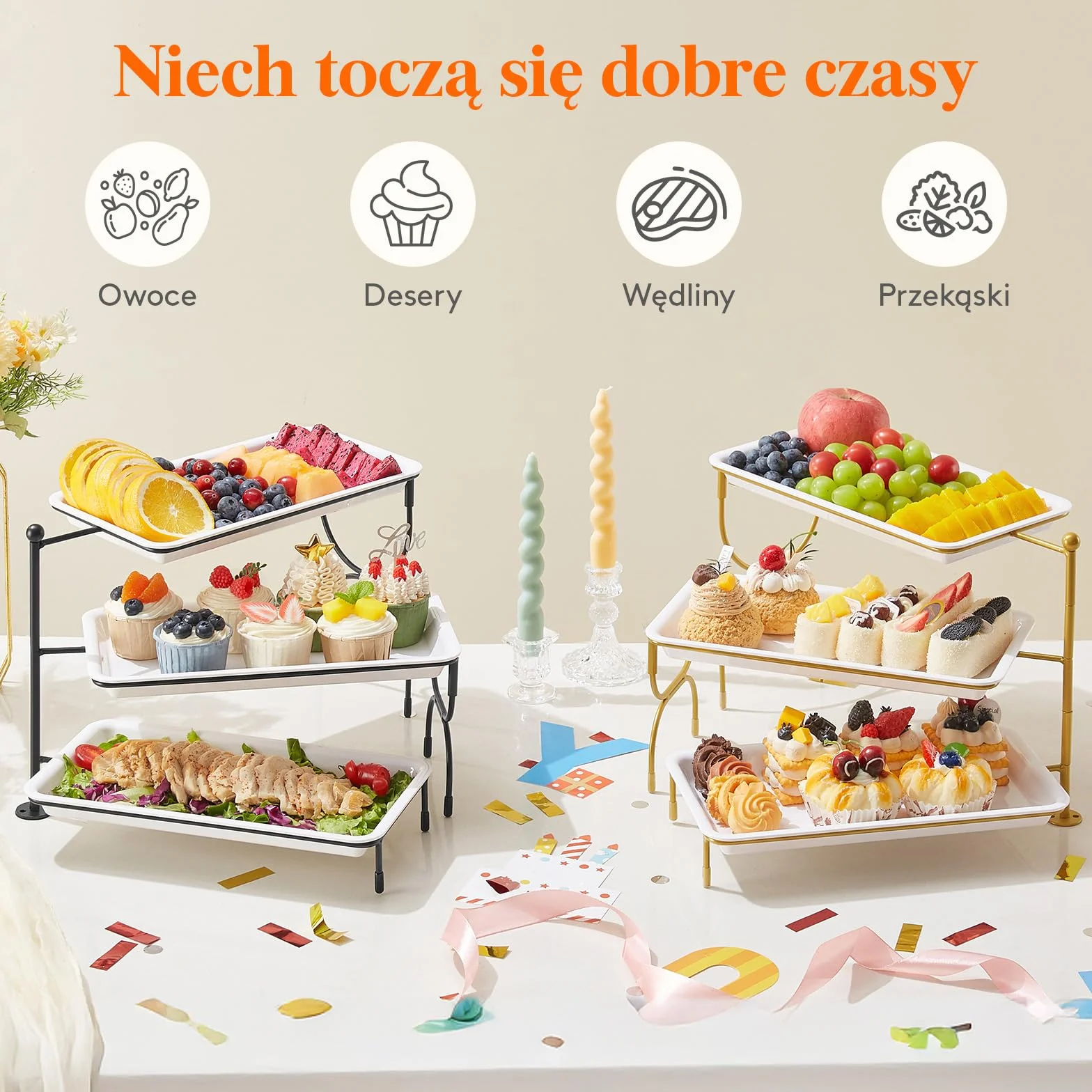 Lifewit 3-Poziomowa Taca do Serwowania 30×17cm Biały Półmisek do Żywności Wielokrotnego Użytku