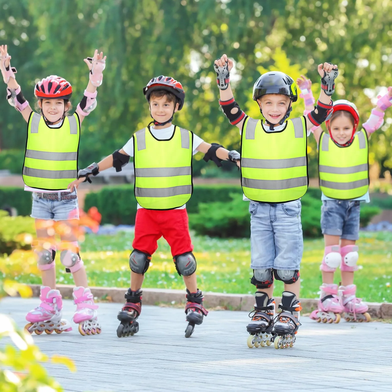 4 szt. kamizelki Hi Vis dla dzieci, żółte, wysoka widoczność, odblaskowa kamizelka bezpieczeństwa dla dzieci, dziewcząt, chłopców, na zewnątrz