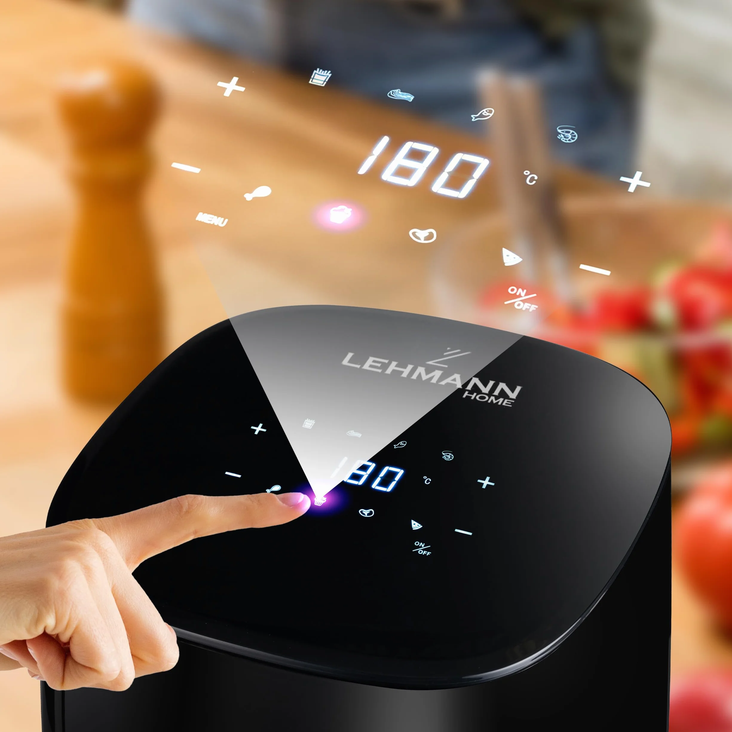 Lehmann LHODF-1435 frytkownica beztłuszczowa na gorące powietrze z 8 programami gotowania, Airfryer z powłoką zapobiegającą przywieraniu n LCD, frytkownica ze zdejmowanym zbiornikiem 3,5 l i regulacją