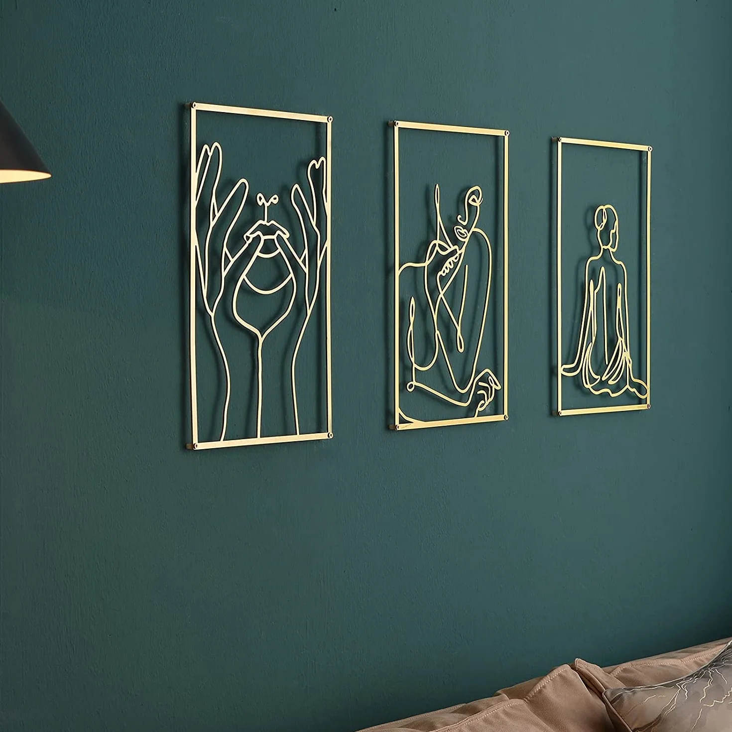 Kos Design Metalowa dekoracja ścienna – złota dekoracja do salonu, kobiece obrazy metalowe sztuka na ścianę, dekoracja salonu