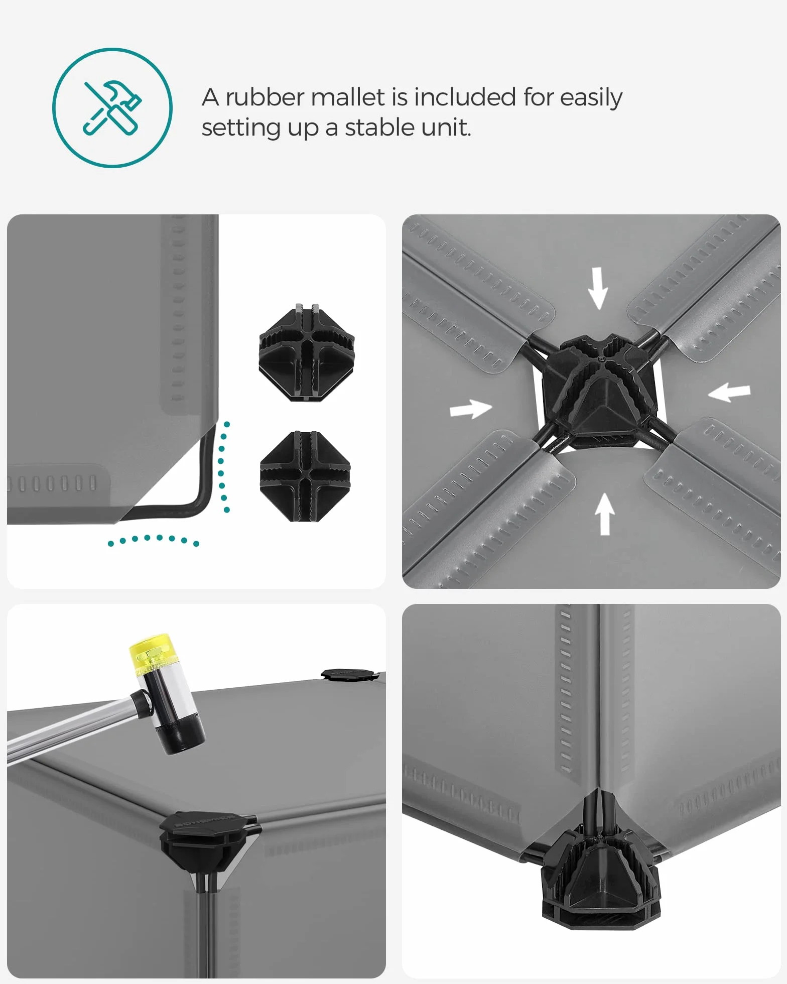SONGMICS Zamykany stojak na buty, prostokątny organizer, 10-szczelinowy modułowy regał do przechowywania DIY, każdy moduł 40 x 30 x 17 cm, szafa z tworzywa sztucznego z drzwiami, szary LPC010G01