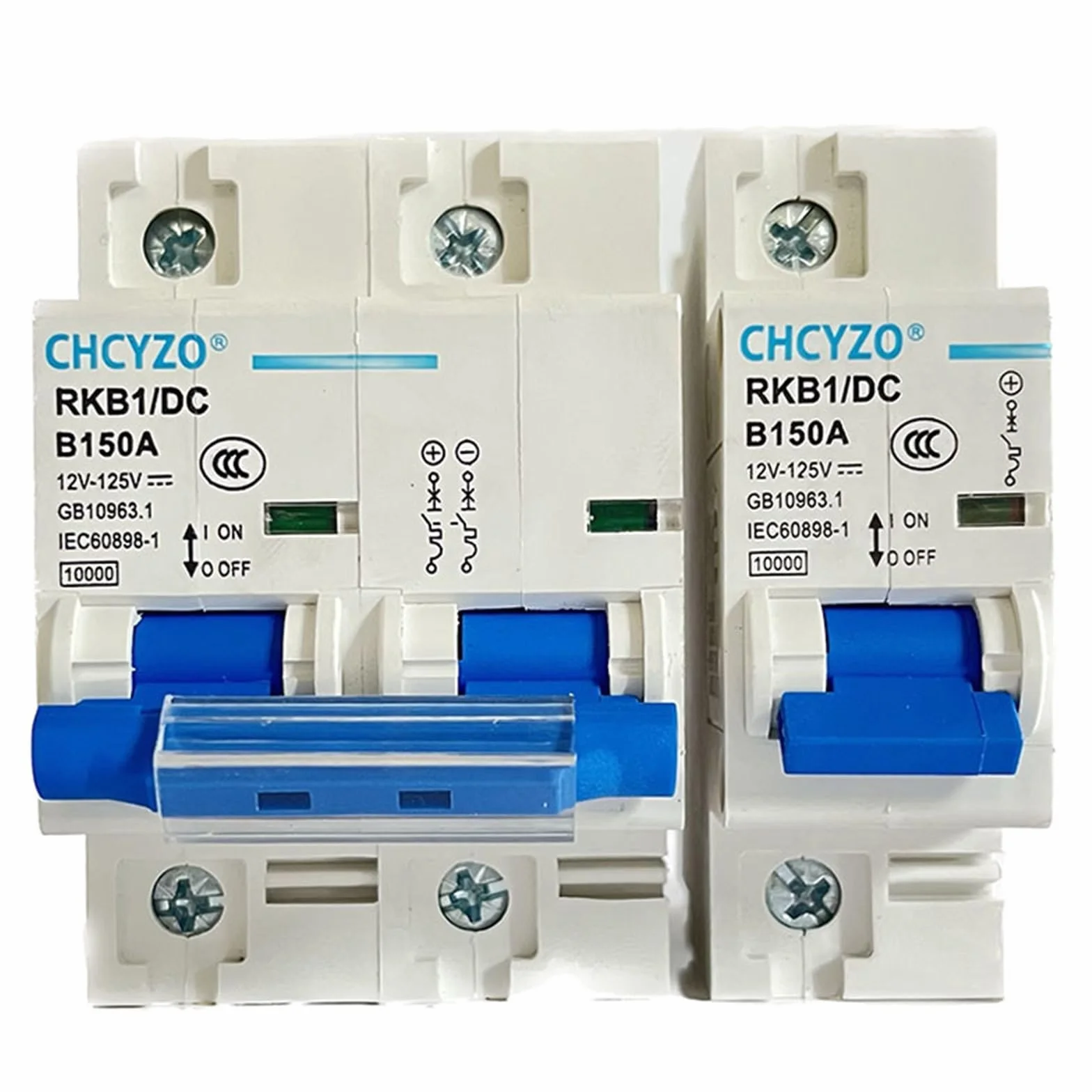 Wyłącznik DC 1P/2P 12 V 24 V 36 V 48 V 60 V 72 V 96 V 120 V 100 A 125 A 150 A 200 A 250 A do baterii solarnych falownika (kolor: 2P, rozmiar: 150A)