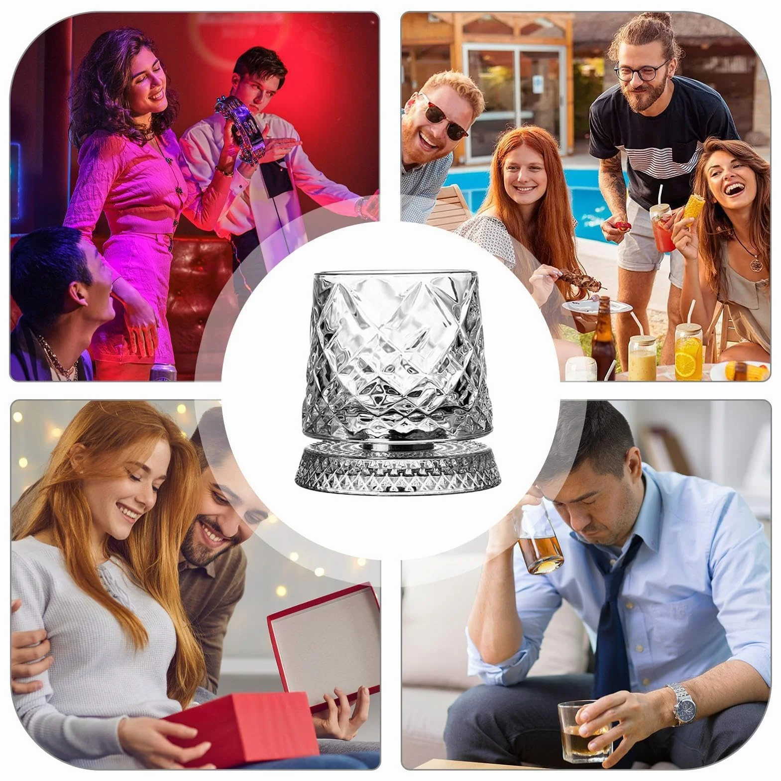 Obrotowe szklanki do whisky, z podstawką, staromodny, obrotowy kubek do picia, koktajl burbonowy, kubek do kawy, dla mężczyzn, dziadka, męża, syna, rodziny, przyjaciół, domu, baru