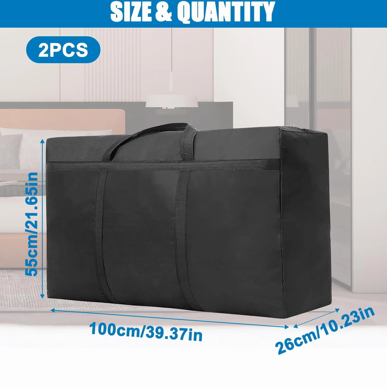 2 sztuki torby do przechowywania kołder 180L, IETWATE 1680D Oxford Heavy Big Bag, wodoodporne trwałe pudła do przeprowadzki duże ze wzmocnionym uchwytem, 100 x 55 x 26 cm duża torba na zamek