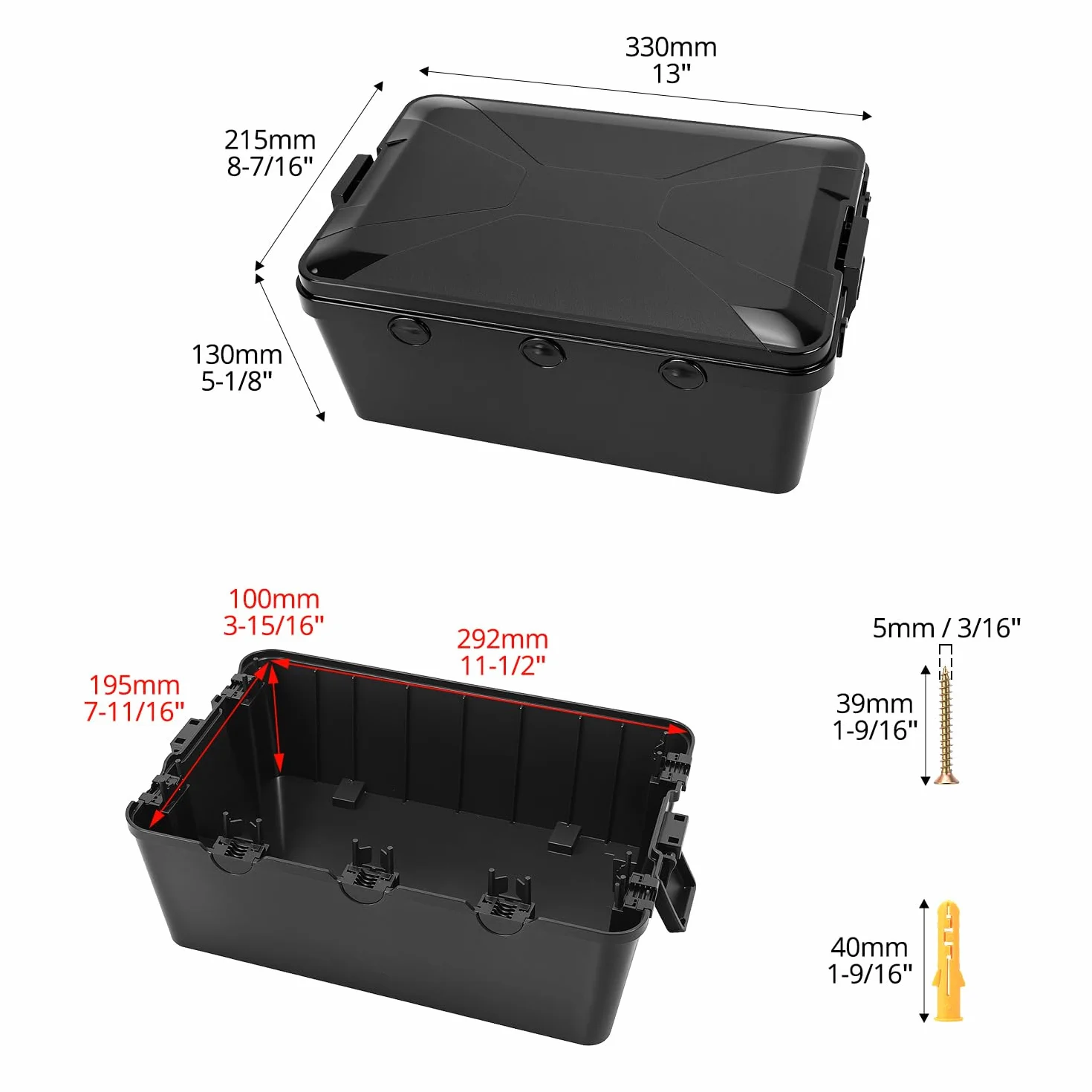 QWORK® Duża zewnętrzna skrzynka elektryczna, wodoodporność IP54, 32 x 21 x 13 cm (12,6 x 8,4 x 5,2 cala), obudowa przedłużacza skrzynki gniazdowej wykonana z wytrzymałego wzmocnionego polipropylenu