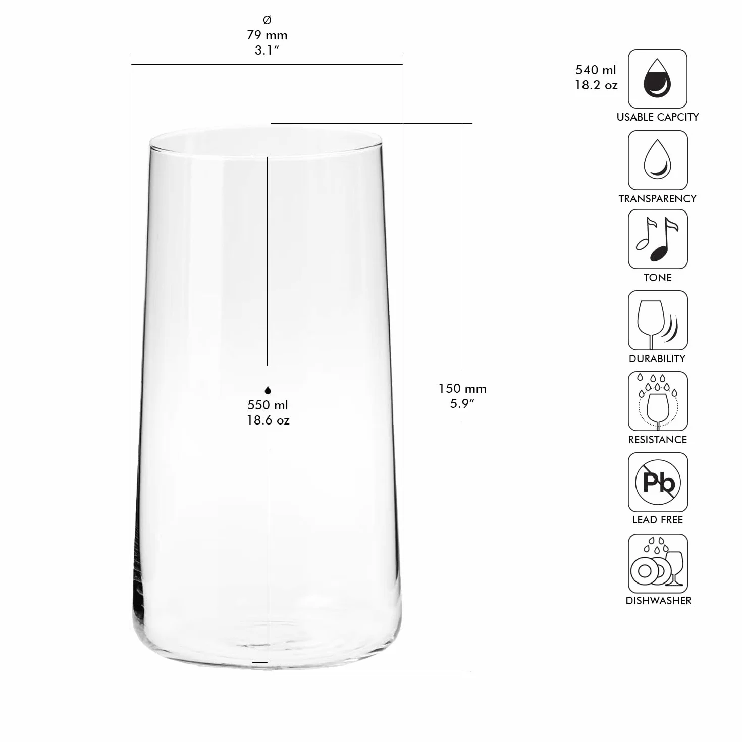 KROSNO Szklanki Wysokie Avant-Garde 540 ml Zestaw 12 Sztuk Szkło Kryształowe Bezołowiowe