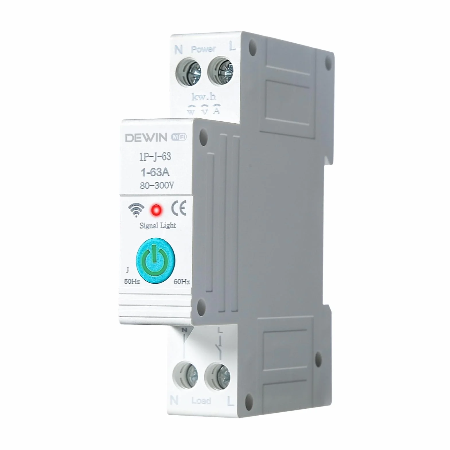 DEWIN Din Rail Circuit Breaker, Tuya WiFi inteligentny wyłącznik obwodu z pomiarem mocy do inteligentnego domu pilot zdalnego sterowania przełącznik 1P 63A AC 220V