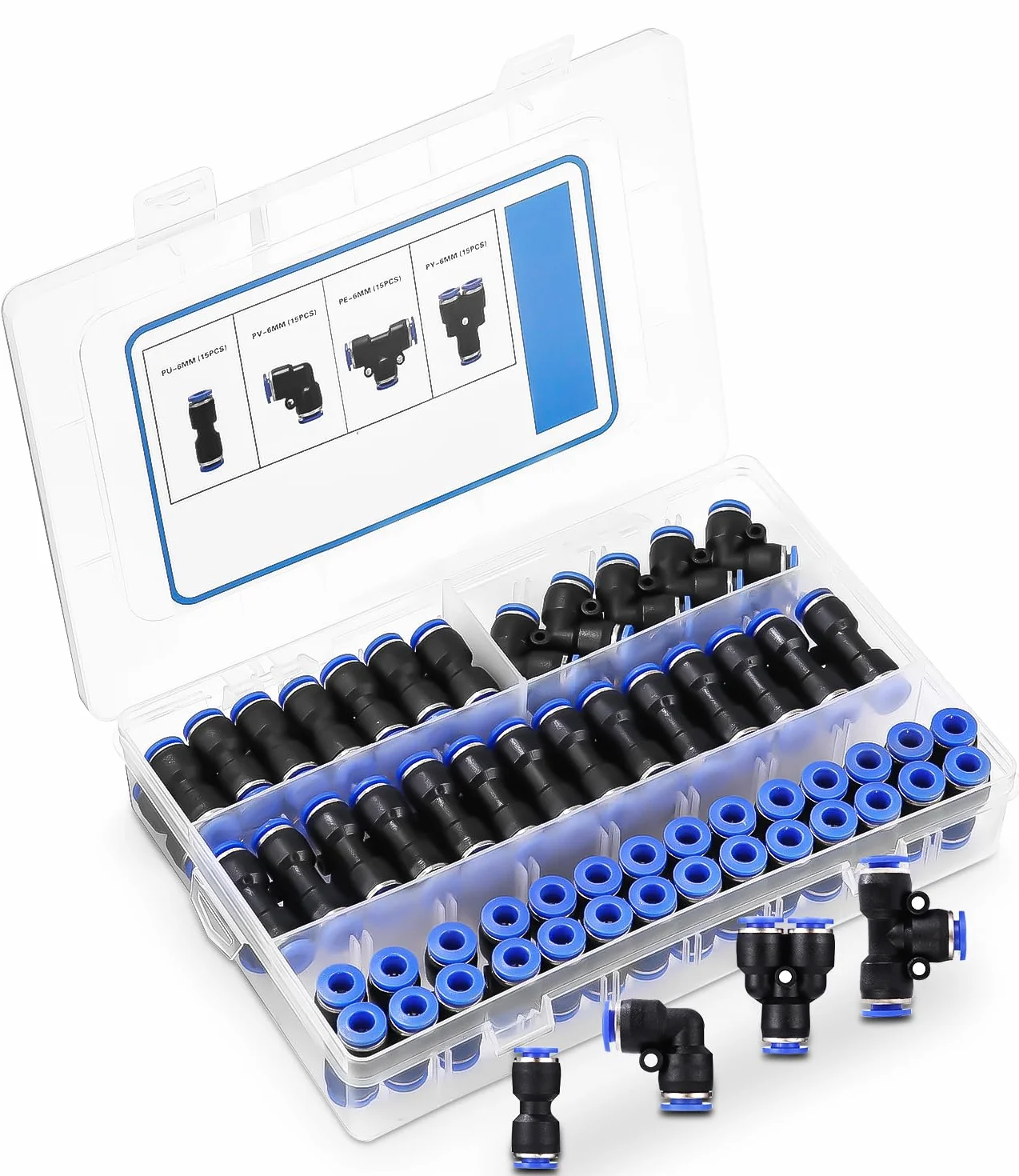 60 sztuk prostych złączy pneumatycznych, 6 mm, pneumatyczne złącze typu Quick-Push-In, wąż pneumatyczny, połączenie proste, pneumatyczne złączki do węża powietrznego, wody