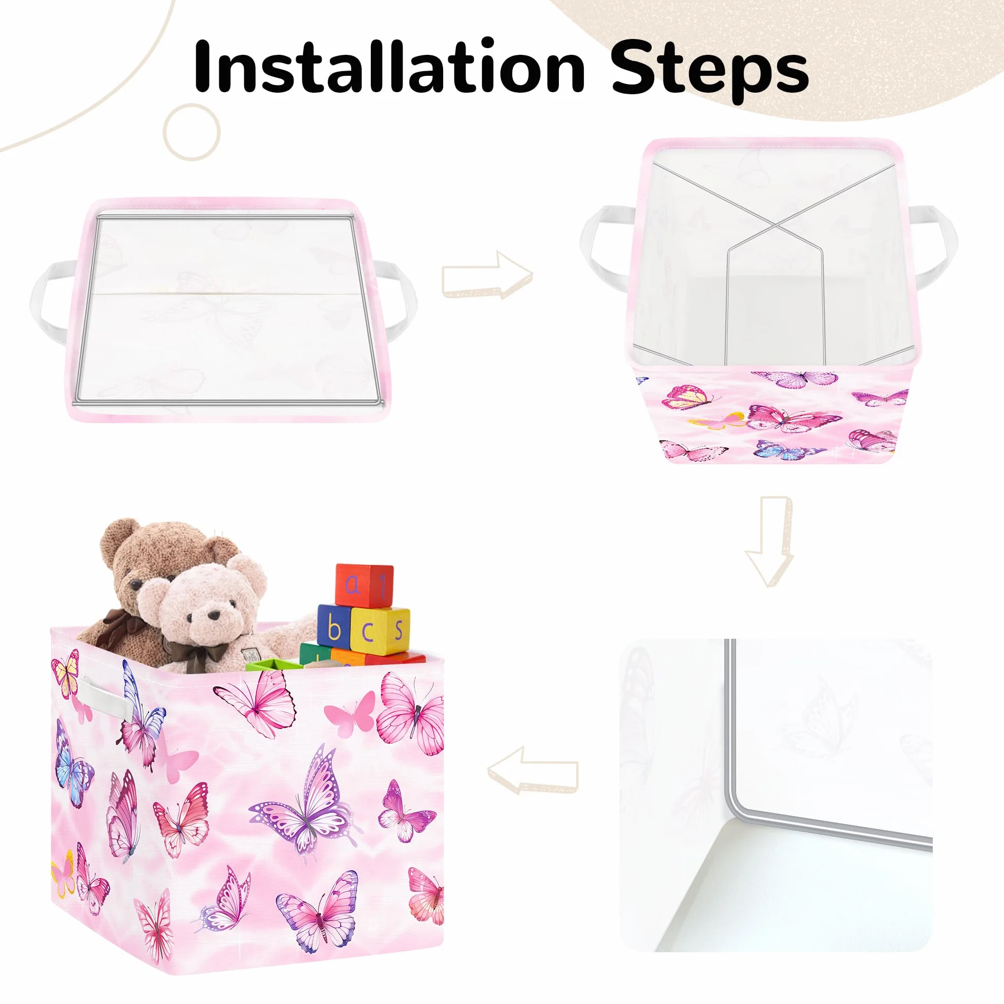 Clastyle Skrzynki do przechowywania w kształcie motyla dla dzieci, składane kosze do przechowywania na półkach, dla dziewcząt, do przedszkola, kosz na książki, ubrania, pudełko na zabawki, organizer