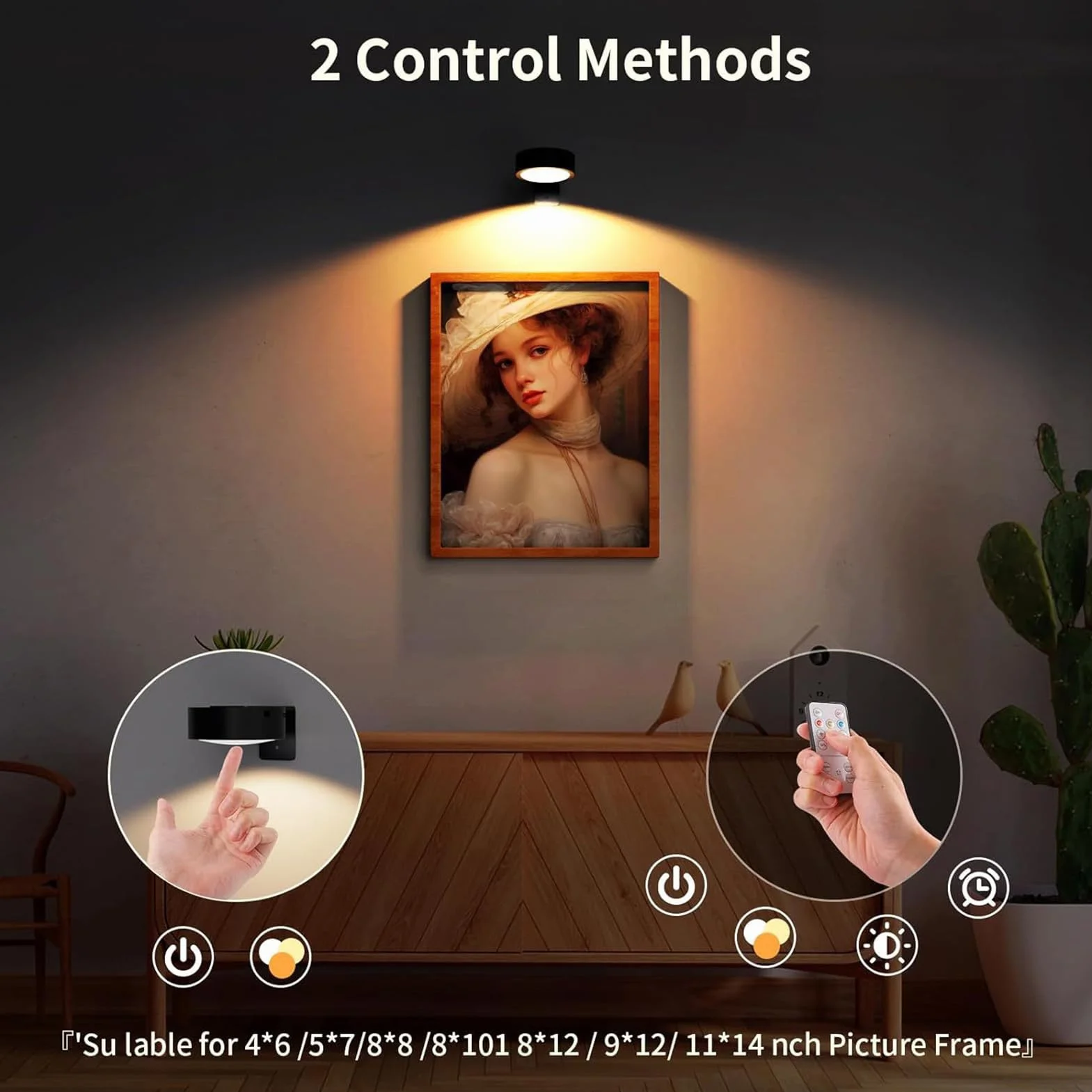 Wall Picture Lights, Dimmable Wireless Picture Wall Light With Remote Control, Cordless RGB Lighting, Ideal For Home LivingRoom, Bedroom, Dining Room Decor