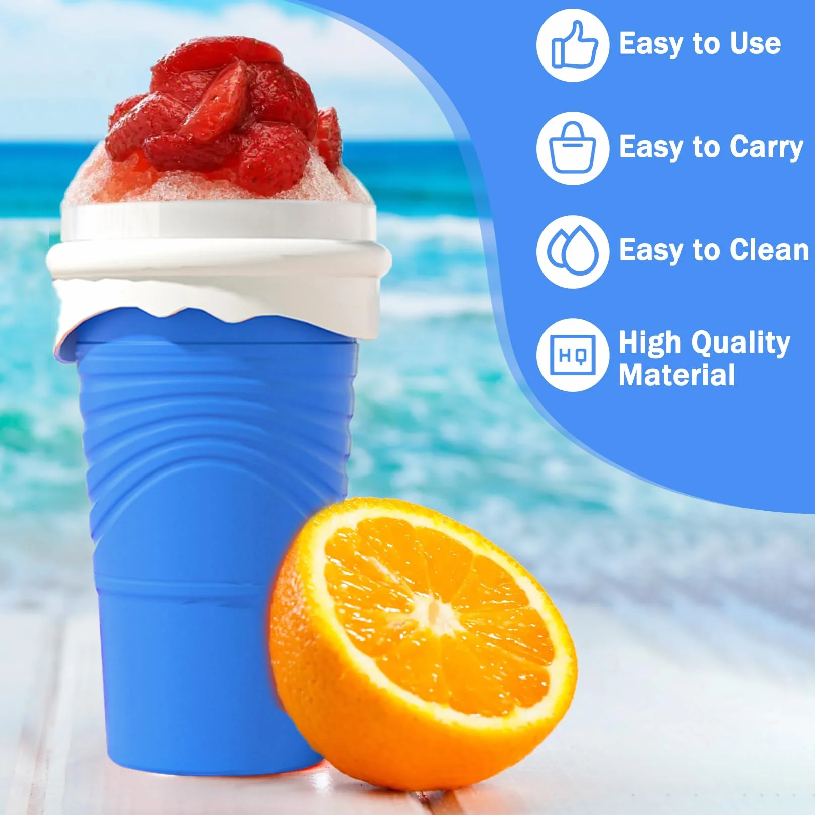 Herbst Slushy Maker silikonowy kubek 500 ml z łyżeczką ze słomką niebieski