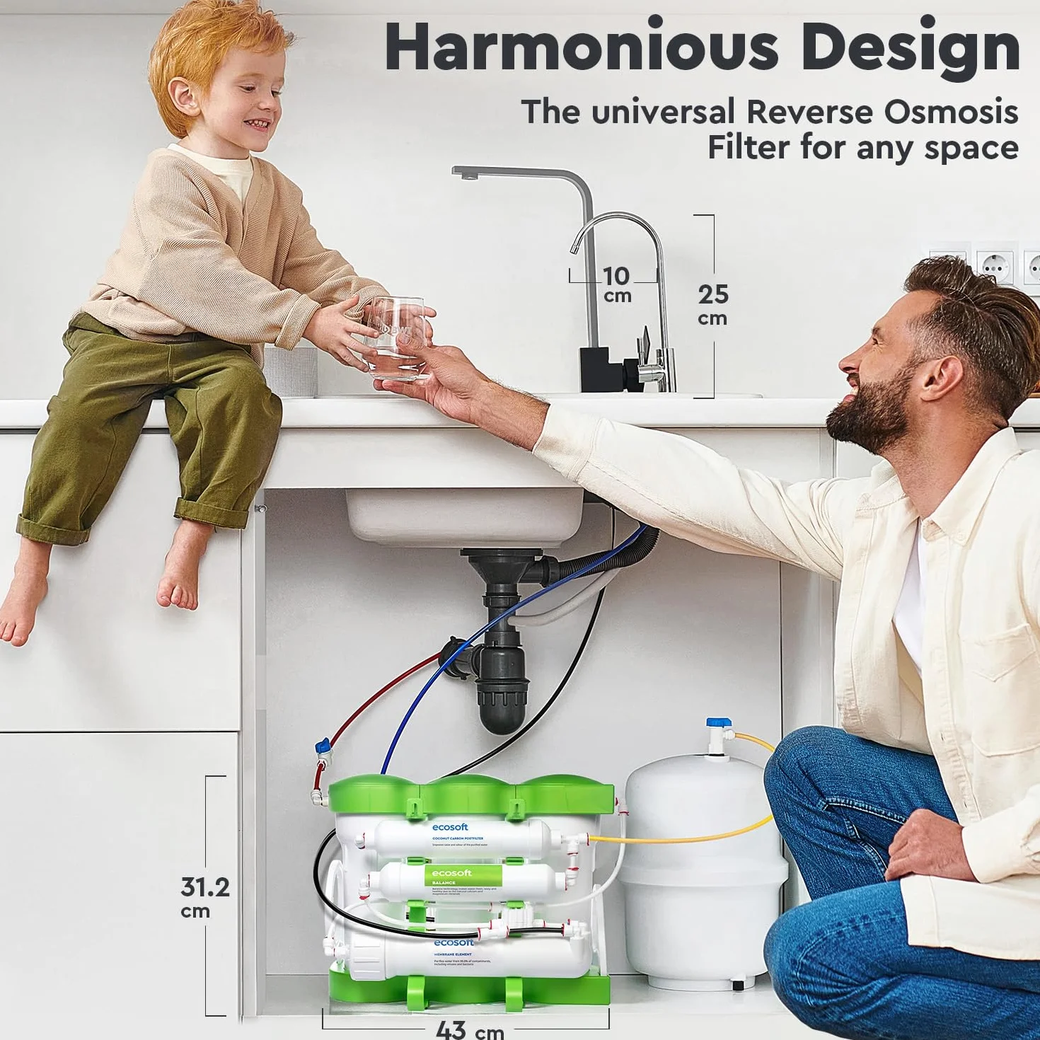 Ecosoft PURE Balance Kompaktowy filtr odwróconej osmozy | Bez pompy | Poprawia smak domowej wody pitnej