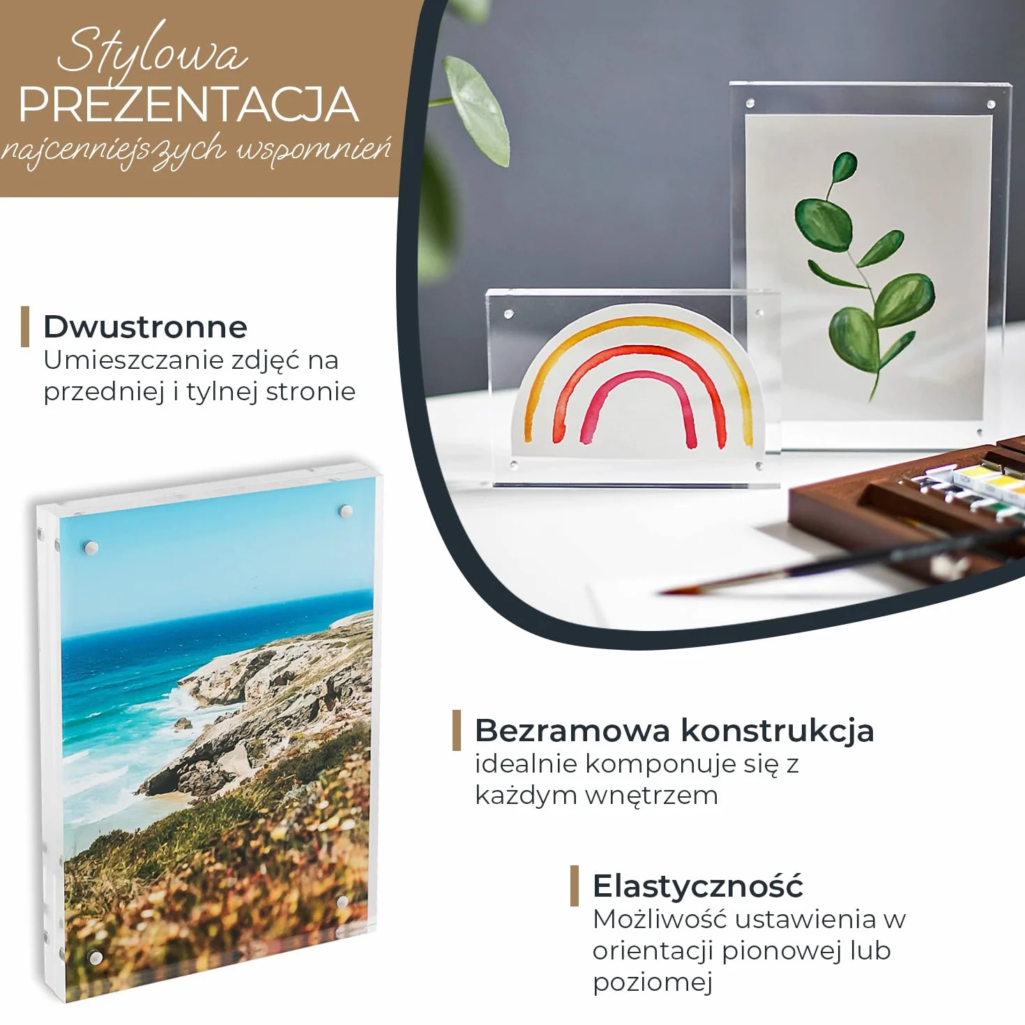 HMF 46972 magnetyczna ramka na zdjęcia ze szkła akrylowego, przezroczysta, 10 x 15 cm