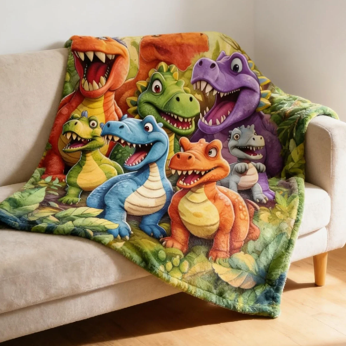 Koc polarowy z dinozaurami 150x130 cm dla dzieci