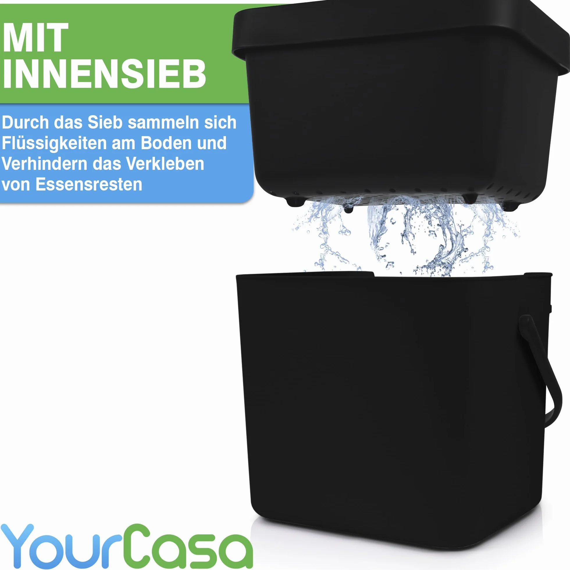YourCasa Kosz na odpady organiczne do kuchni, 7 l, kosz na kompost do zawieszenia na sitku, nadaje się do mycia w zmywarce, kosz na odpady organiczne, mały kompostownik kuchenny, wiadro ekologiczne