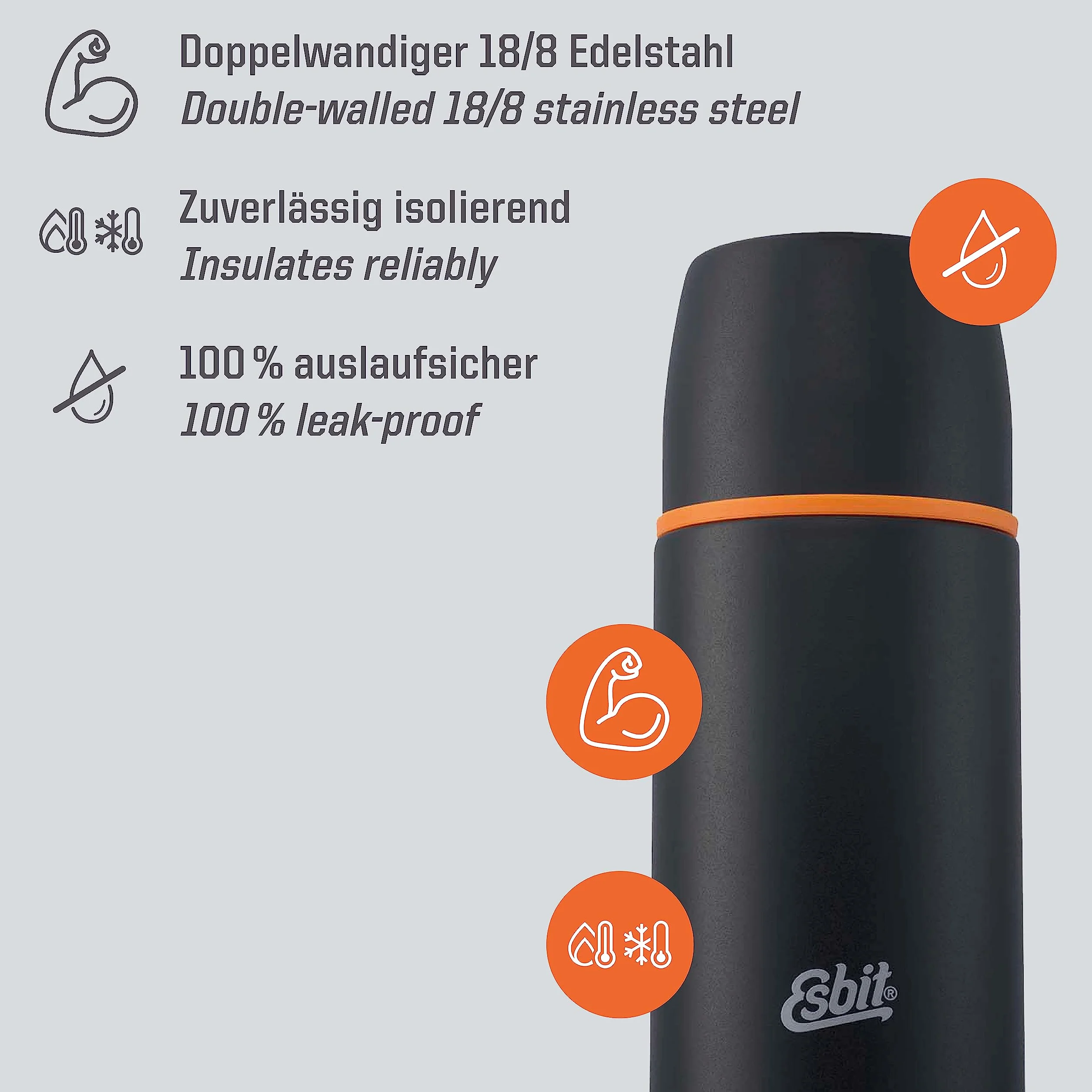 Esbit E-VF750ML Butelka Próżniowa Stal Nierdzewna Czarny Pomarańczowy