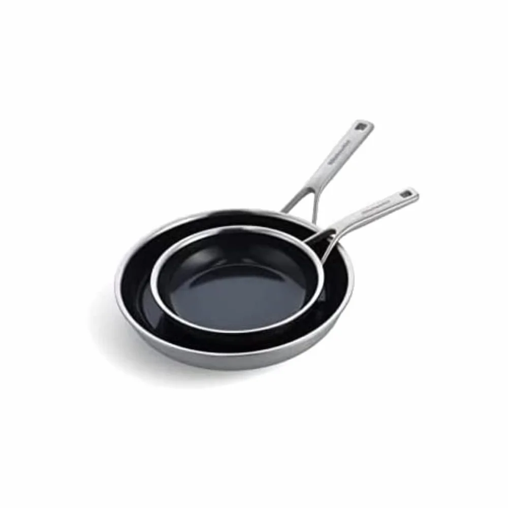 KitchenAid Wielowarstwowa stal nierdzewna nieprzywierająca 20 cm i 28 cm zestaw patelni, srebrny