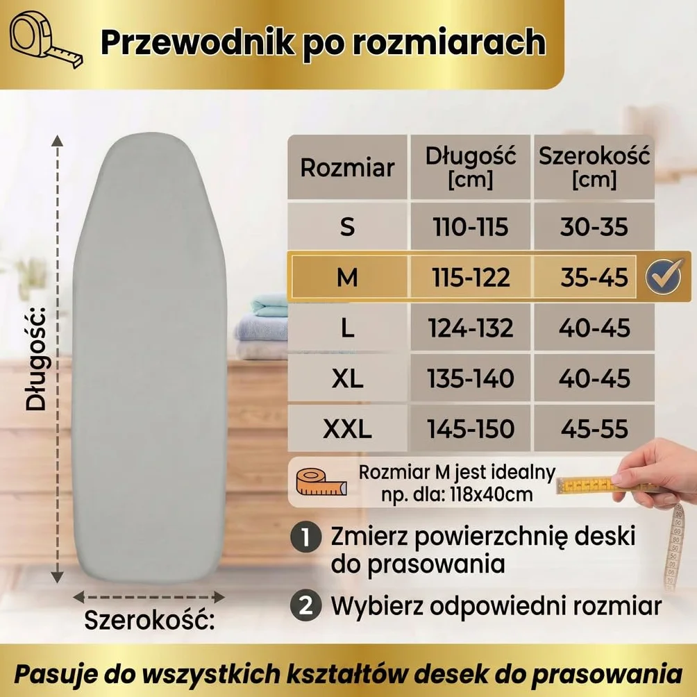 Pokrowiec na deskę do prasowania 120x40 cm bawełna do żelazka parowego jasnoszary