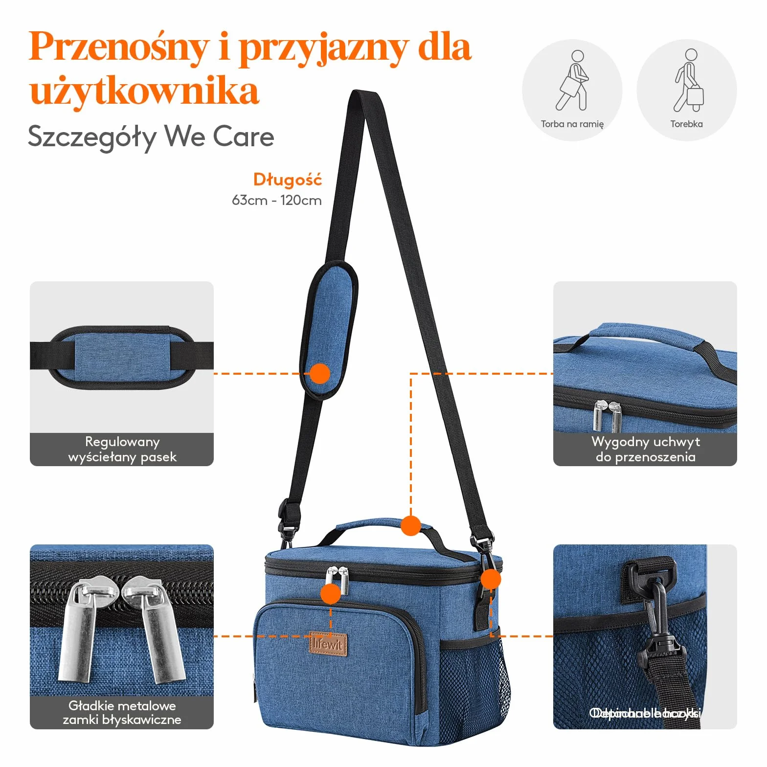 Lifewit Torba na Lunch Termiczna, Torba Termiczna dla Mężczyzn i Kobiet, Wielokrotnego Użytku Lunch Bag, z Regulowanym Paskiem na Ramię dla Dorosłych do Pracy Pikniku, Granatowy, 15L