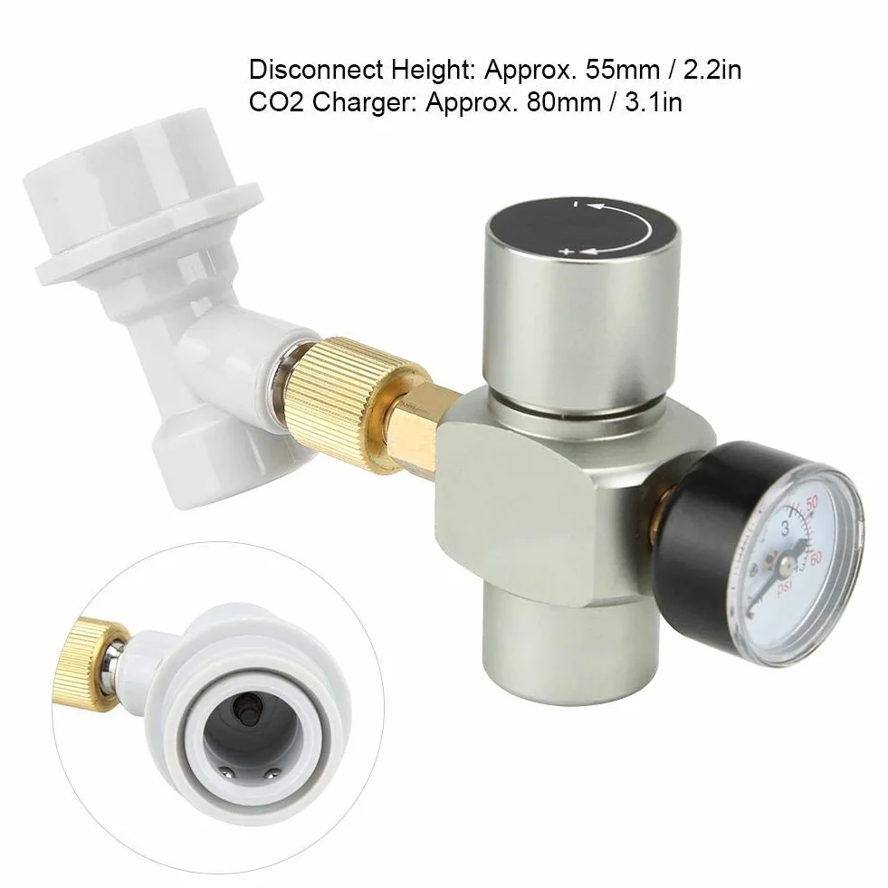 Fdit Keg Charger mini regulator CO2 do piwa z instrukcją bezpieczeństwa (może nie być dostępna w języku polskim), zawór ograniczający ciśnienie 0-60 psi, wielokrotne pakowanie