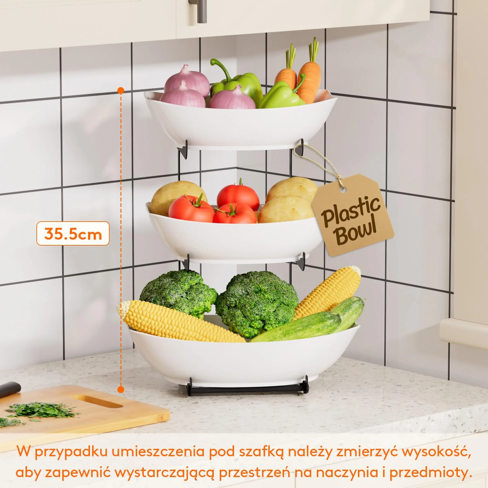 Lifewit Etażerka na owoce z 3 poziomami, półka, półka, biała taca wielokrotnego użytku z miseczkami na owoce, do bufetów, owoców, przekąsek, warzyw, ciastek, deserów, czarna