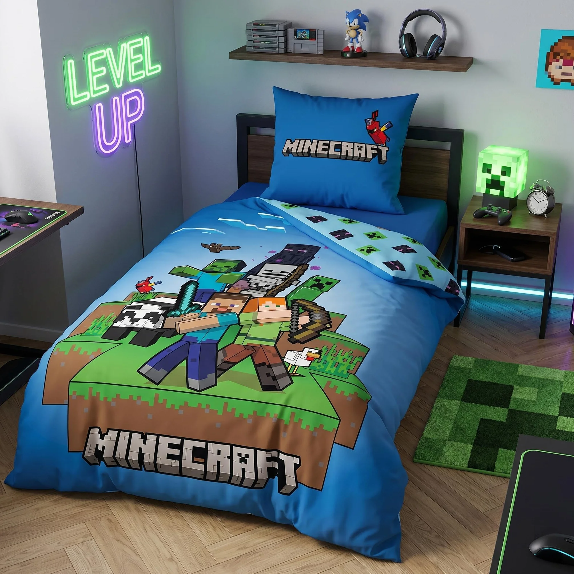 AYMAX Minecraft Ready to Survive 100% komplet pościeli dziecięcej 135 x 200 cm, poszewka na kołdrę + poszewka na poduszkę 80 x 80 cm, mikrofibra