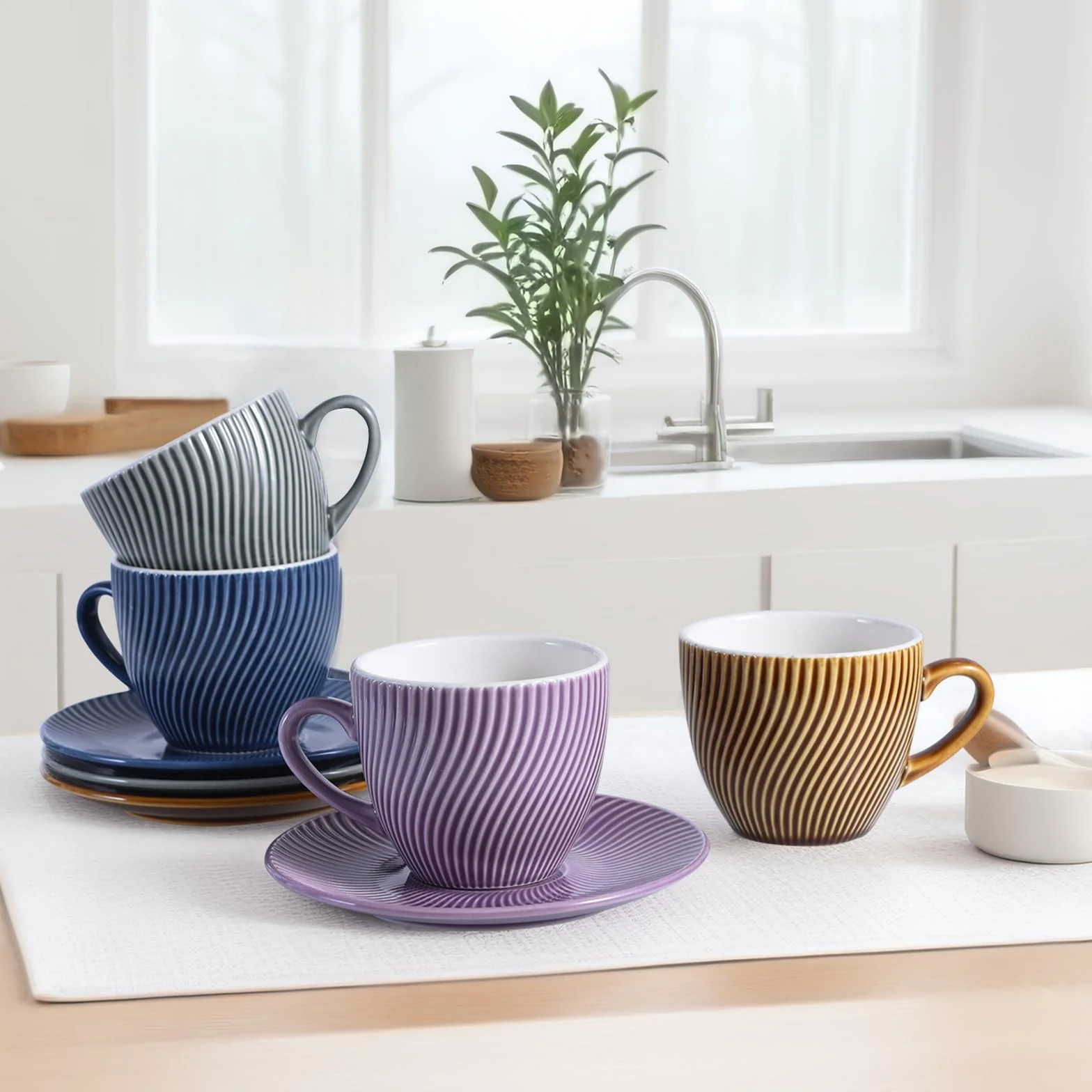 Yundu Zestaw Filiżanek Ceramicznych 228 ml 4 Sztuki do Kawy Cappuccino Espresso Herbaty