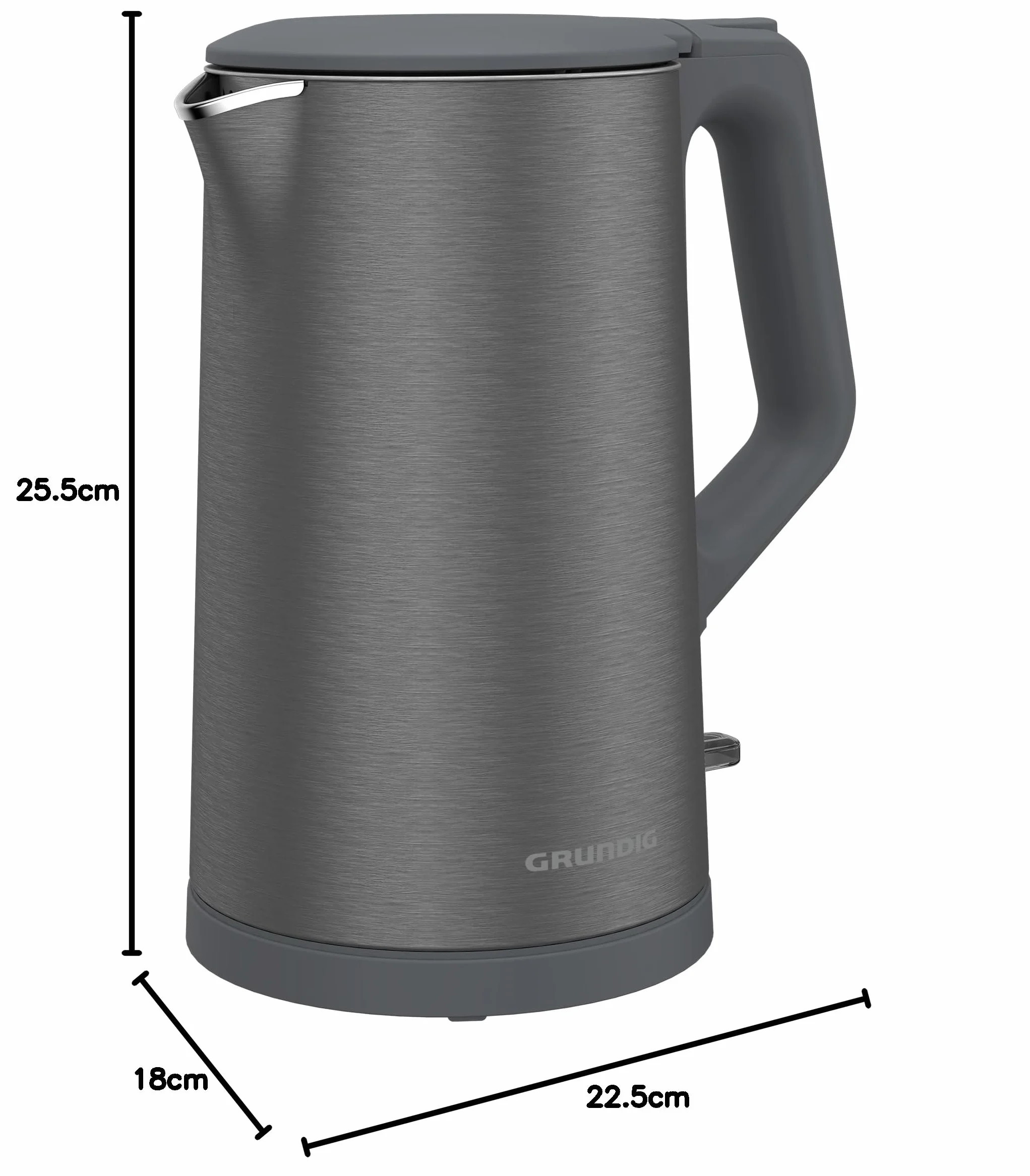 Grundig WK 7340 czajnik elektryczny, moc 2150 W, pojemność 1,5 l, zwijanie kabla, automatyczne wyłączanie, ukryty element grzejny ze stali nierdzewnej, Cool Touch z podwójną ścianką, Dark Inox