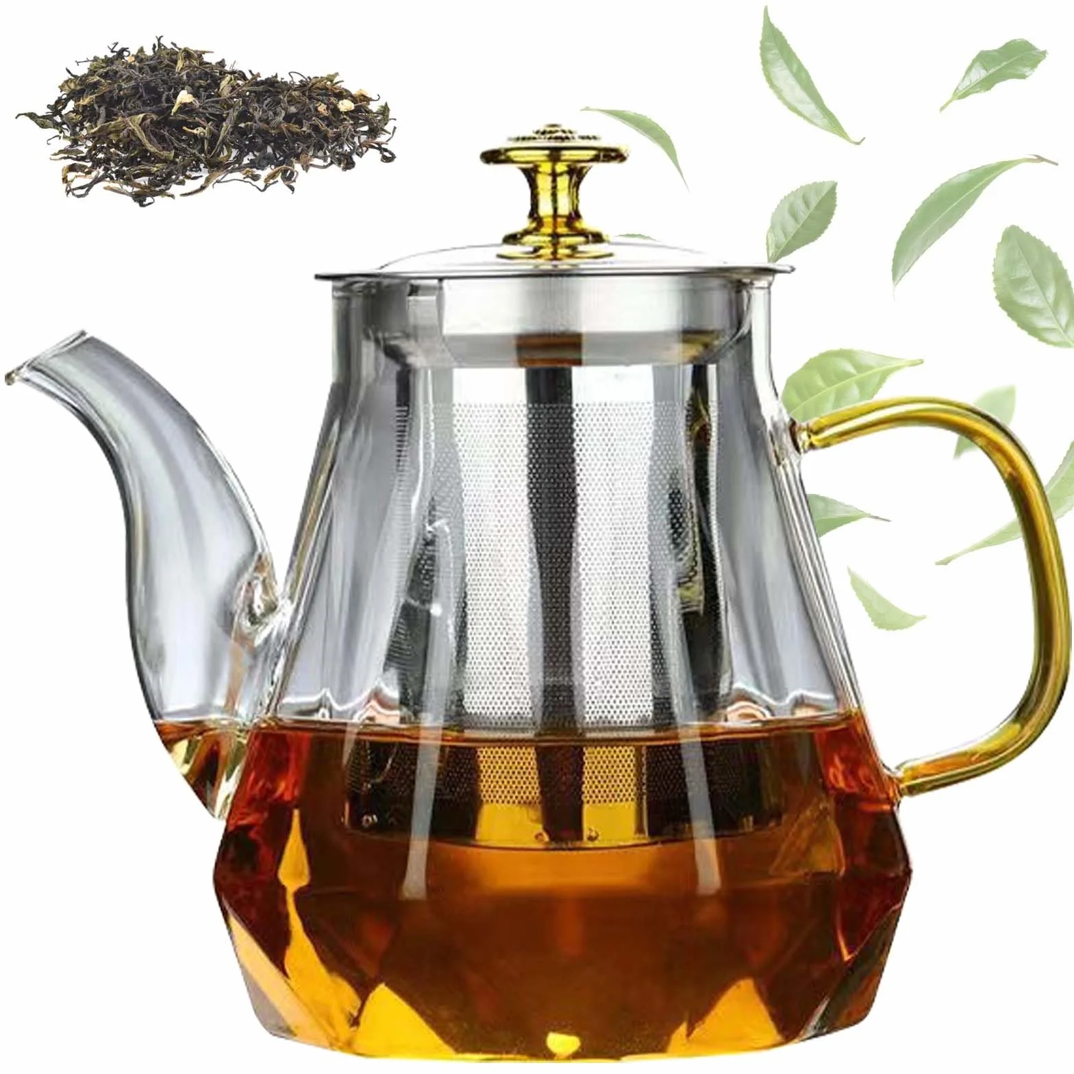Dzbanek do herbaty z sitkiem, 1000 ml, szklany dzbanek z odpornego na wysokie temperatury szkła borokrzemowego, przezroczysty zaparzacz do herbaty, herbaty kwiatowej, herbaty ziołowej i torebek