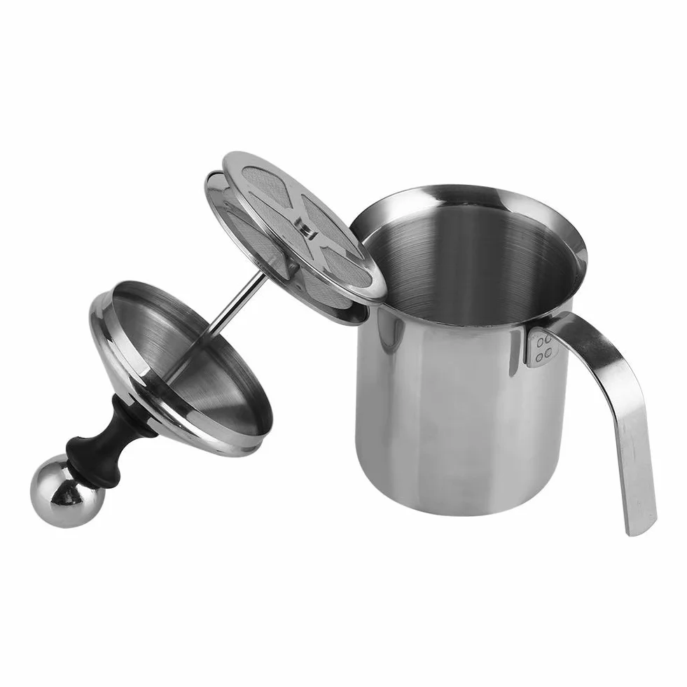 Ręczny spieniacz do mleka ze stali nierdzewnej Podwójna siatka do kawy Cappuccino Spieniacz do śmietanki Ręczny spieniacz do mleka 400 ml / 800 ml (400 ml)