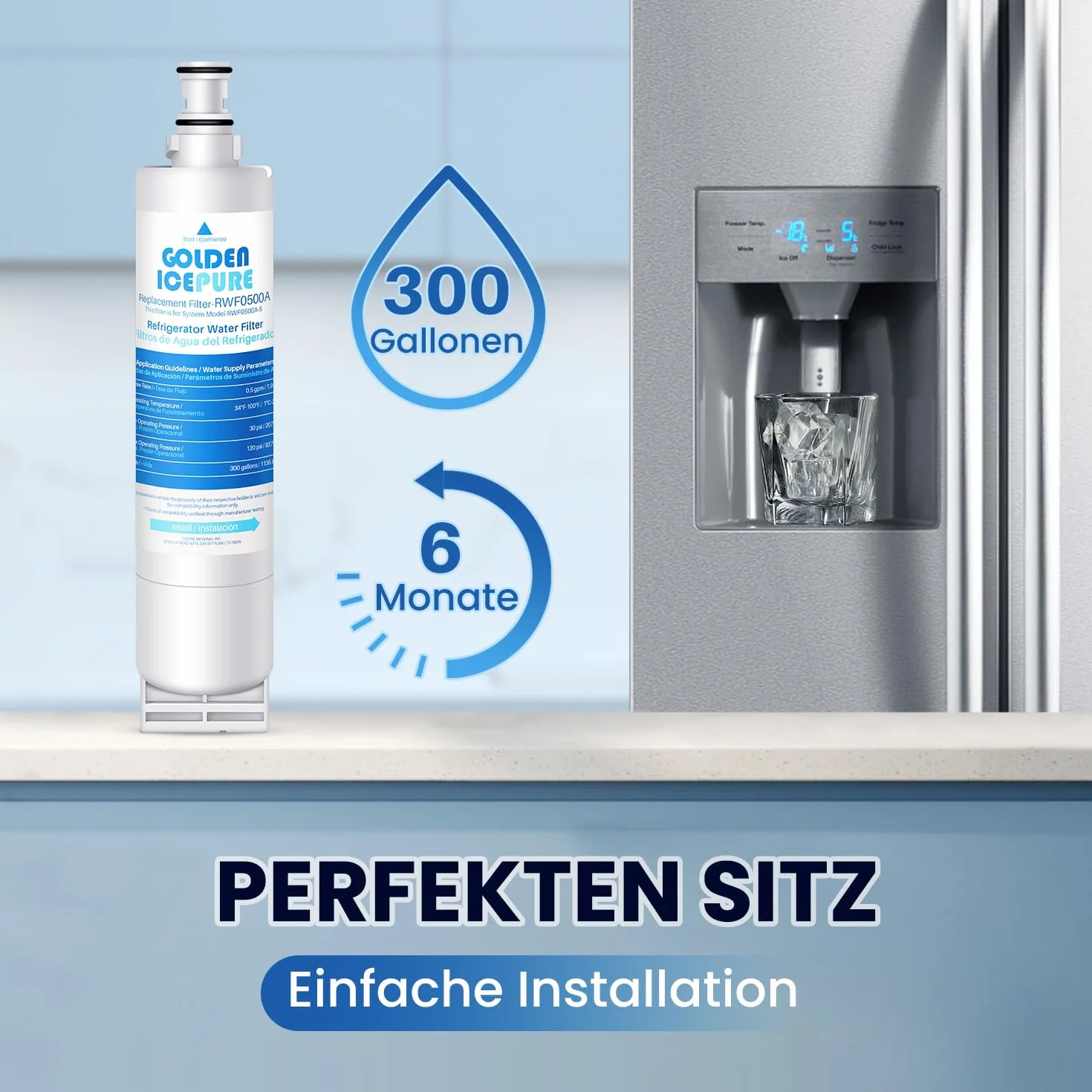 GOLDEN ICEPURE Filtr wody do lodówki Kompatybilny z Whirlpool 4396508, Maytag, KitchenAid, SBS002, S20BRS, 481281729632, 461950271171, 481281728986, 2 sztuki