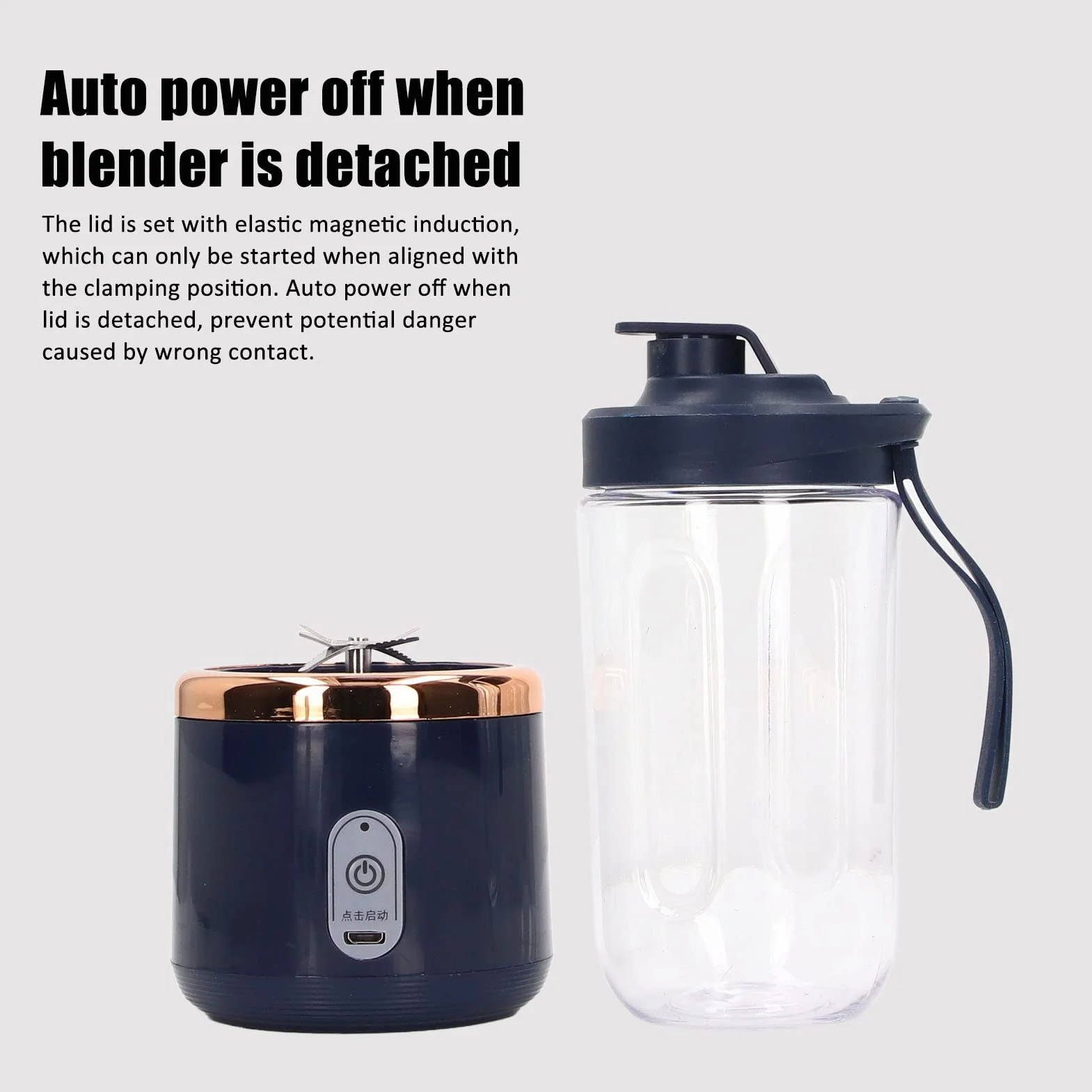 Mini mikser elektryczny, przenośny blender 300 ml, blender owocowy, 1200 MAh, mini ekstraktor do soku ładujący USB z pokrywką, 6 ostrzy do (niebieski, 6 ostrzy, pokrywka)