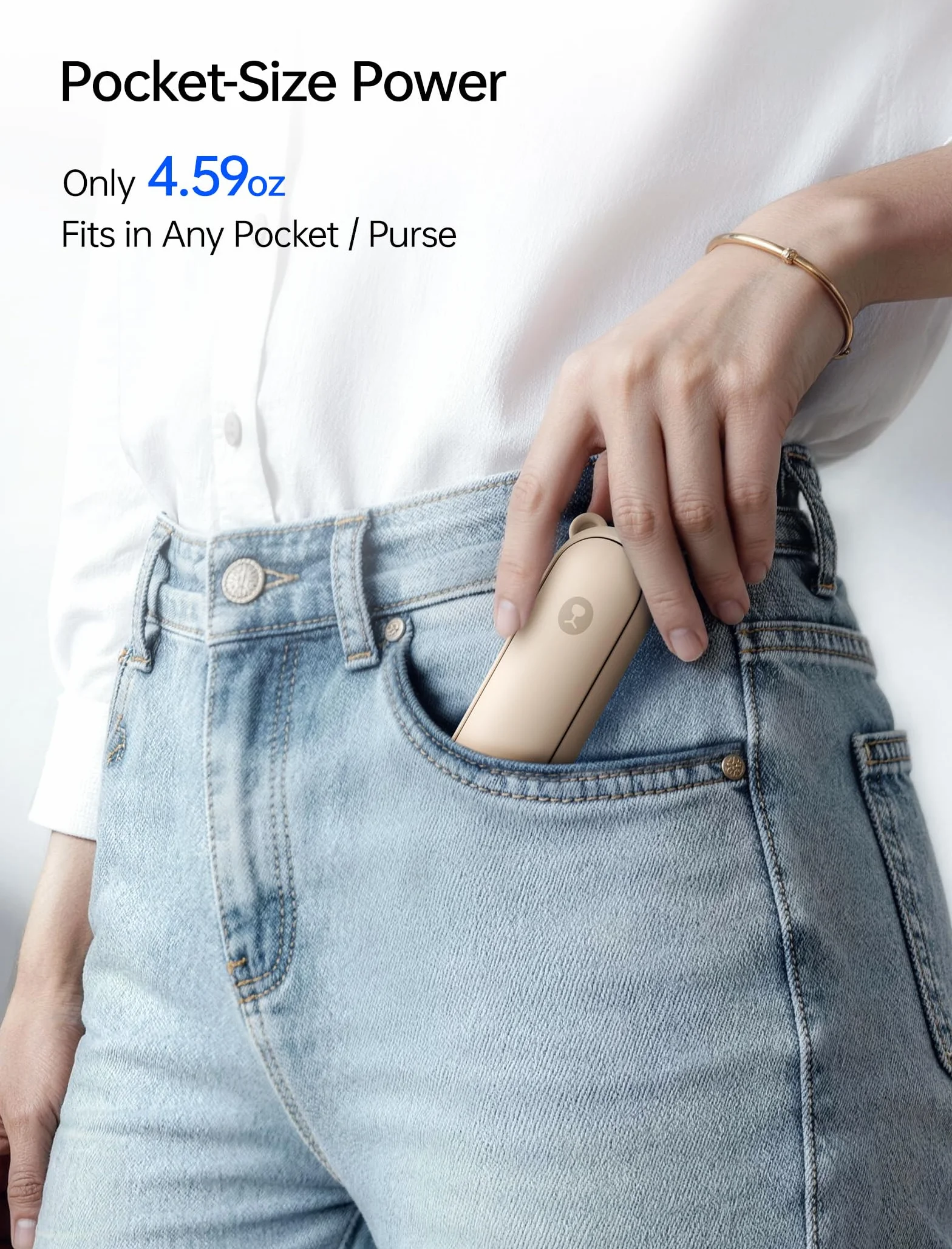 JISULIFE Mini wentylator ręczny, ulepszony, przenośny wentylator o czasie pracy do 24 godzin, cyfrowy wyświetlacz LED, łączy powerbank i latarkę, idealny w podróży, na lato, koncert, brązowy