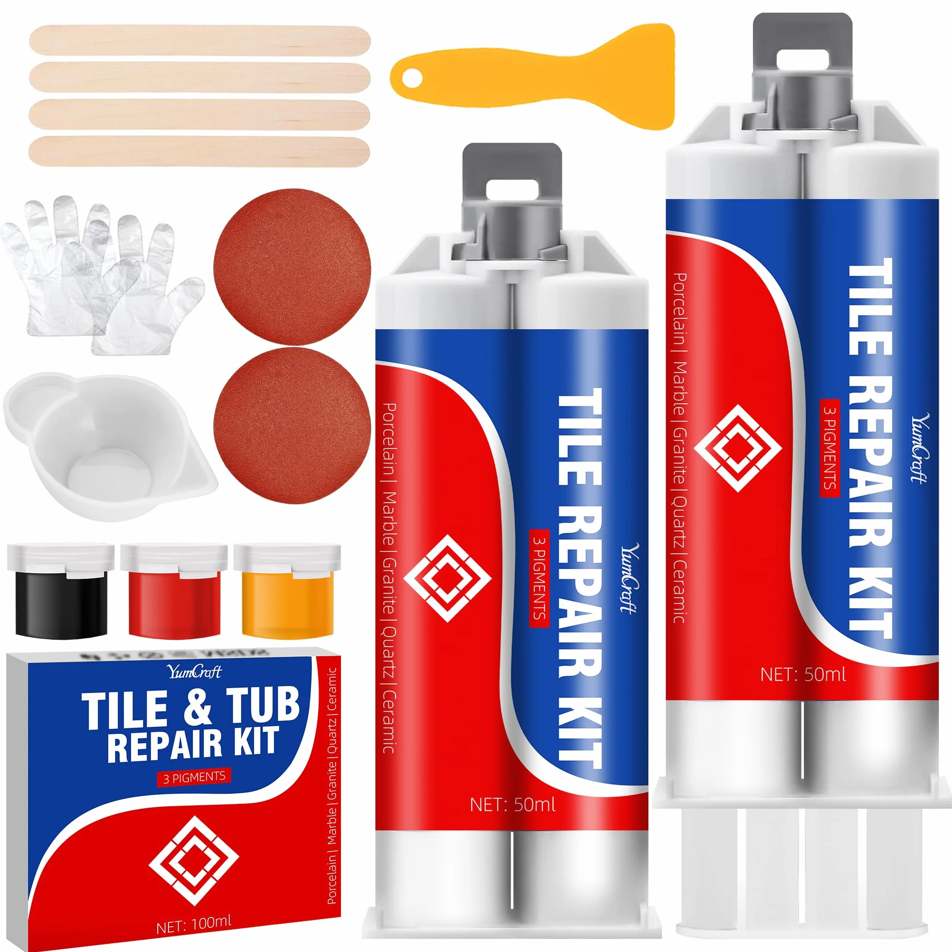 Zestaw do naprawy płytek, biały, 100 ml, do naprawy płytek łazienkowych, płytki ceramiczne, porcelanowe, do pęknięć łazienkowych, wgnieceń, otworów, do naszywek ceramicznych, marmuru