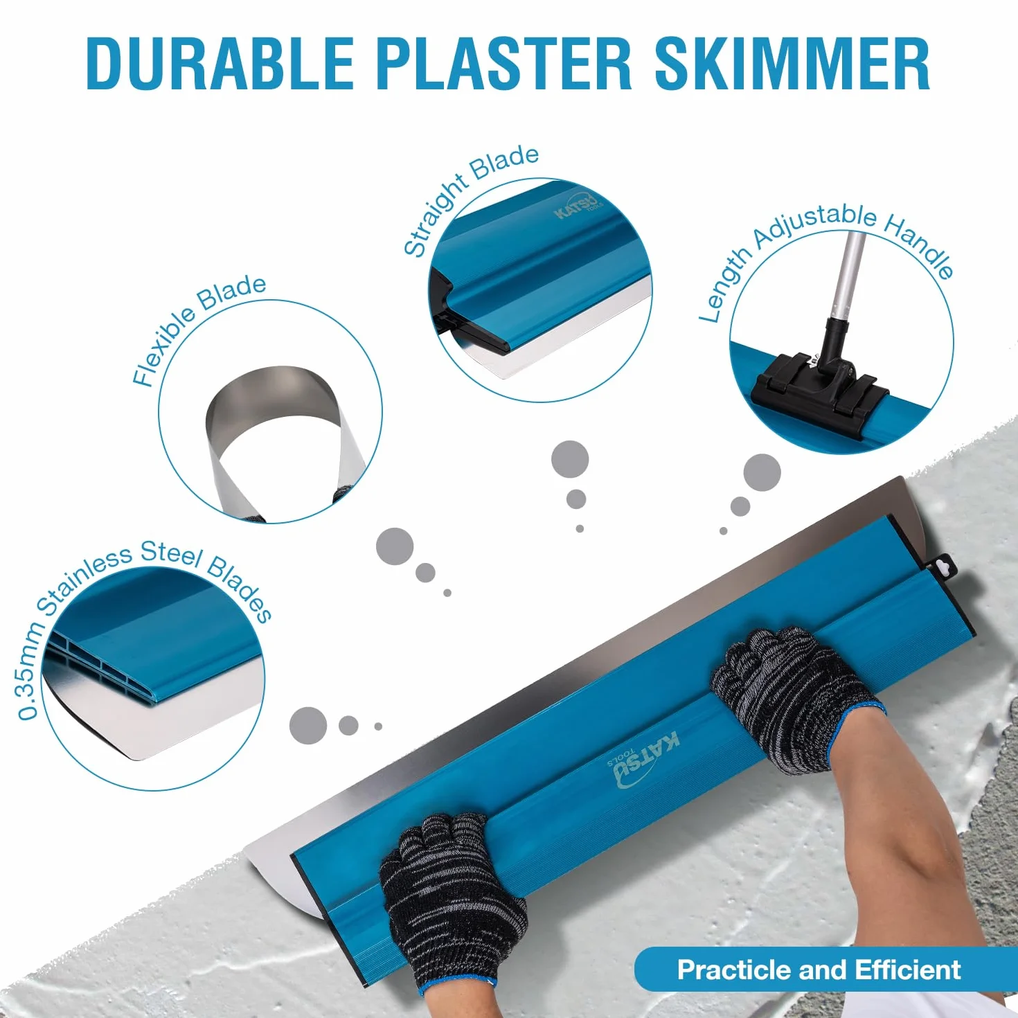 KATSU Tools Zestaw szpachli do płyt gipsowo-kartonowych, 25 + 40 + 60 cm, ostrza ze stali nierdzewnej, szpachelka, deska, tynk ścienny i sufitowy, narzędzia do wygładzania