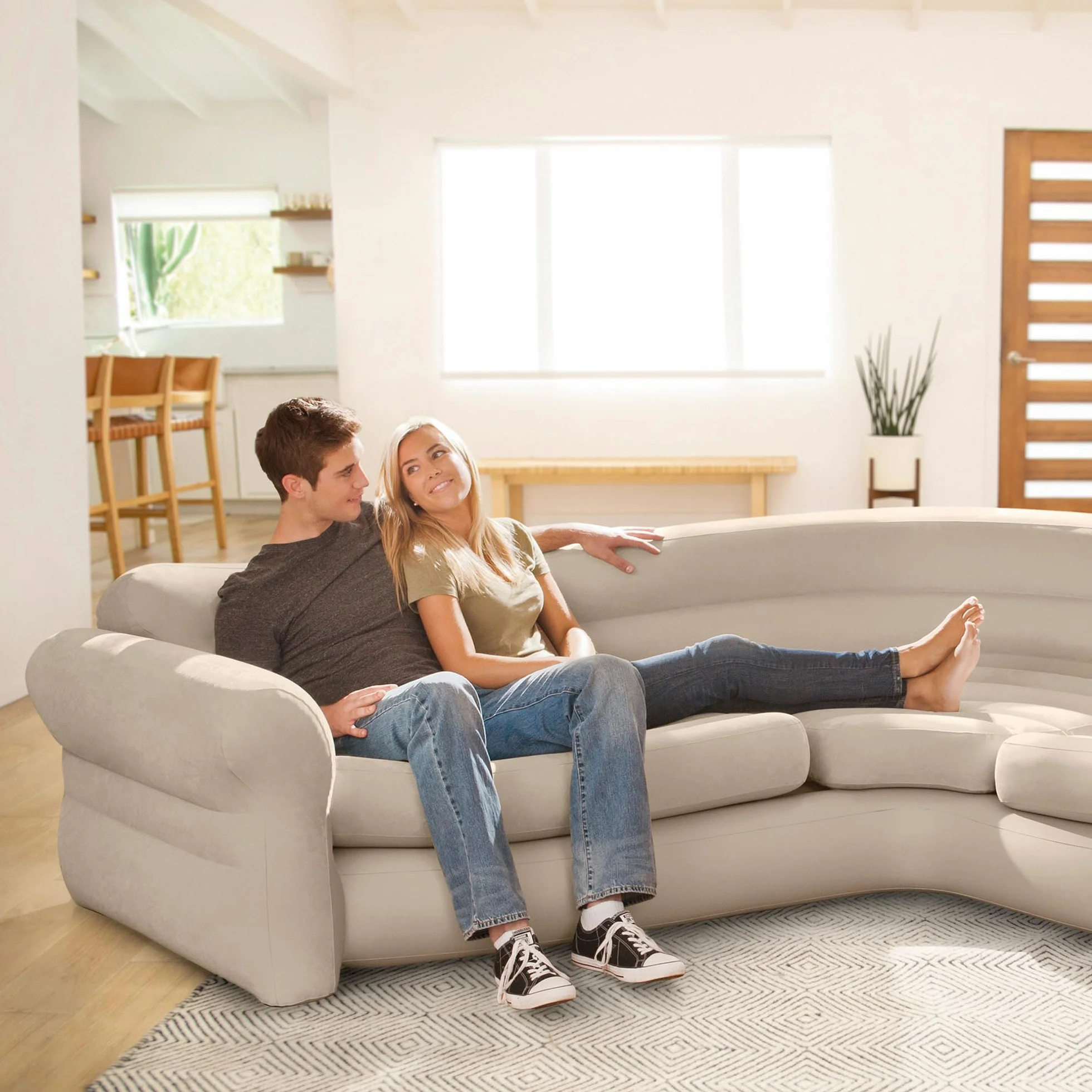 Intex Sofa Narożna, Winyl, Beżowy, 2.03 x 2.57 x 0.76 m
