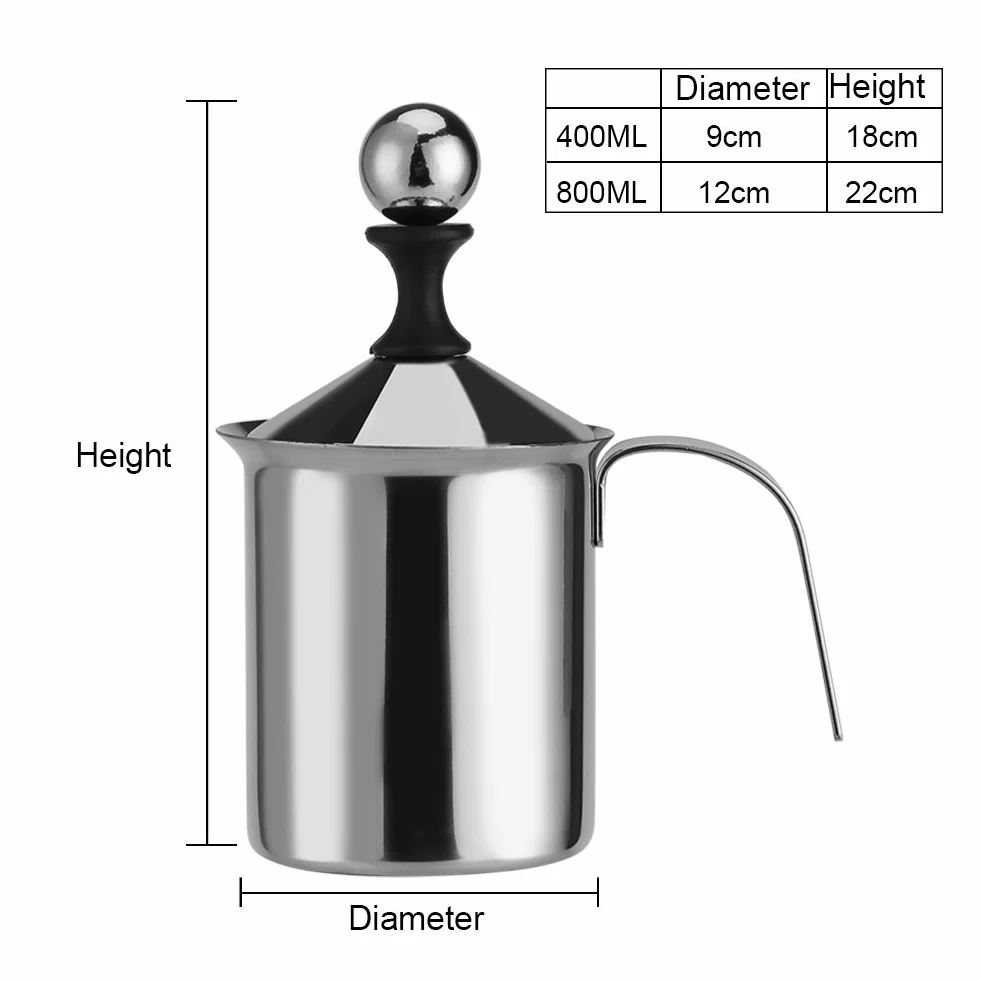 Ręczny spieniacz do mleka ze stali nierdzewnej Podwójna siatka do kawy Cappuccino Spieniacz do śmietanki Ręczny spieniacz do mleka 400 ml / 800 ml (400 ml)