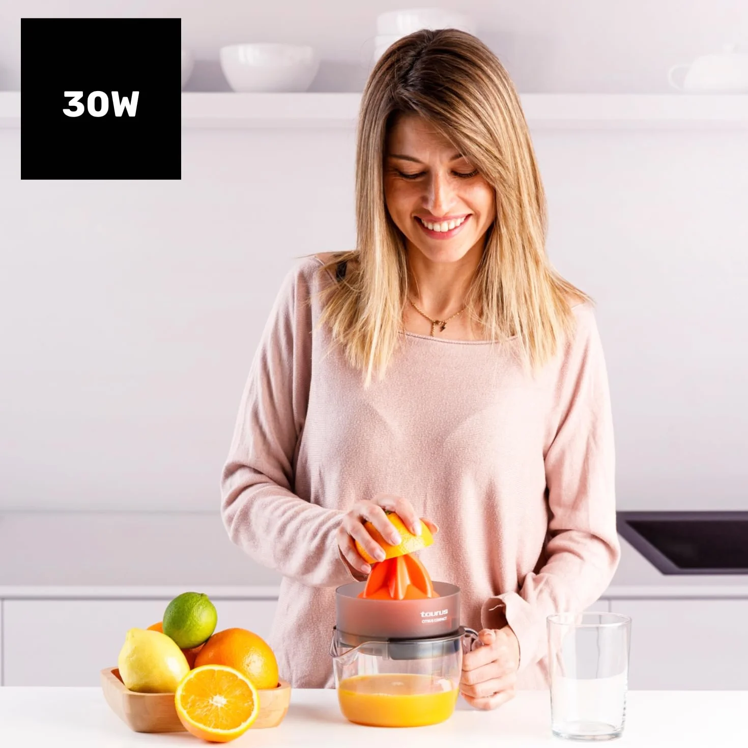 Taurus Citrus Compact elektryczna wyciskarka do pomarańczy, podwójny kierunek obrotu, duży stożek, BPA Free