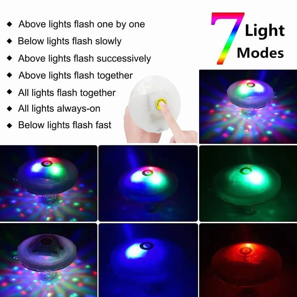 Caxmtu Pływające lampki LED do basenu i wanny, lampki do jacuzzi, wielokrotnie ładowalne oświetlenie basenu do łazienki, dyskoteki, stawu, zabawki kąpielowe dla dzieci, 7 trybów
