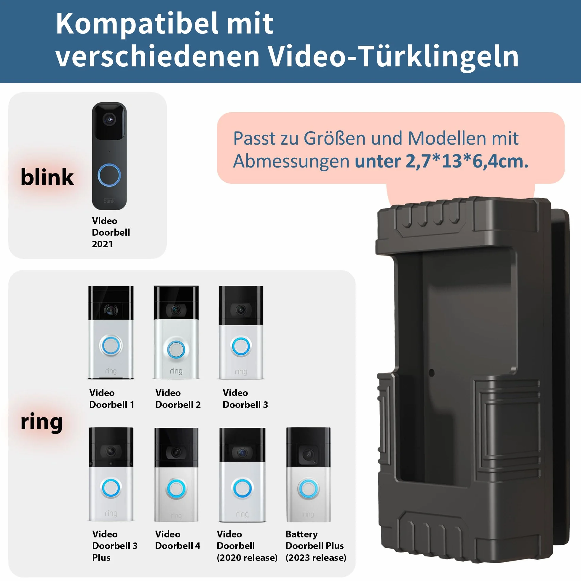 Mocowanie dzwonka wideo antykradzieżowego do dzwonka wideo Ring/Blink, kompatybilny z dzwonkiem Ring Doorbell 1/2/3/3Plus/4/2020/2023/Blink 2021, regulowany uchwyt montażowy bez