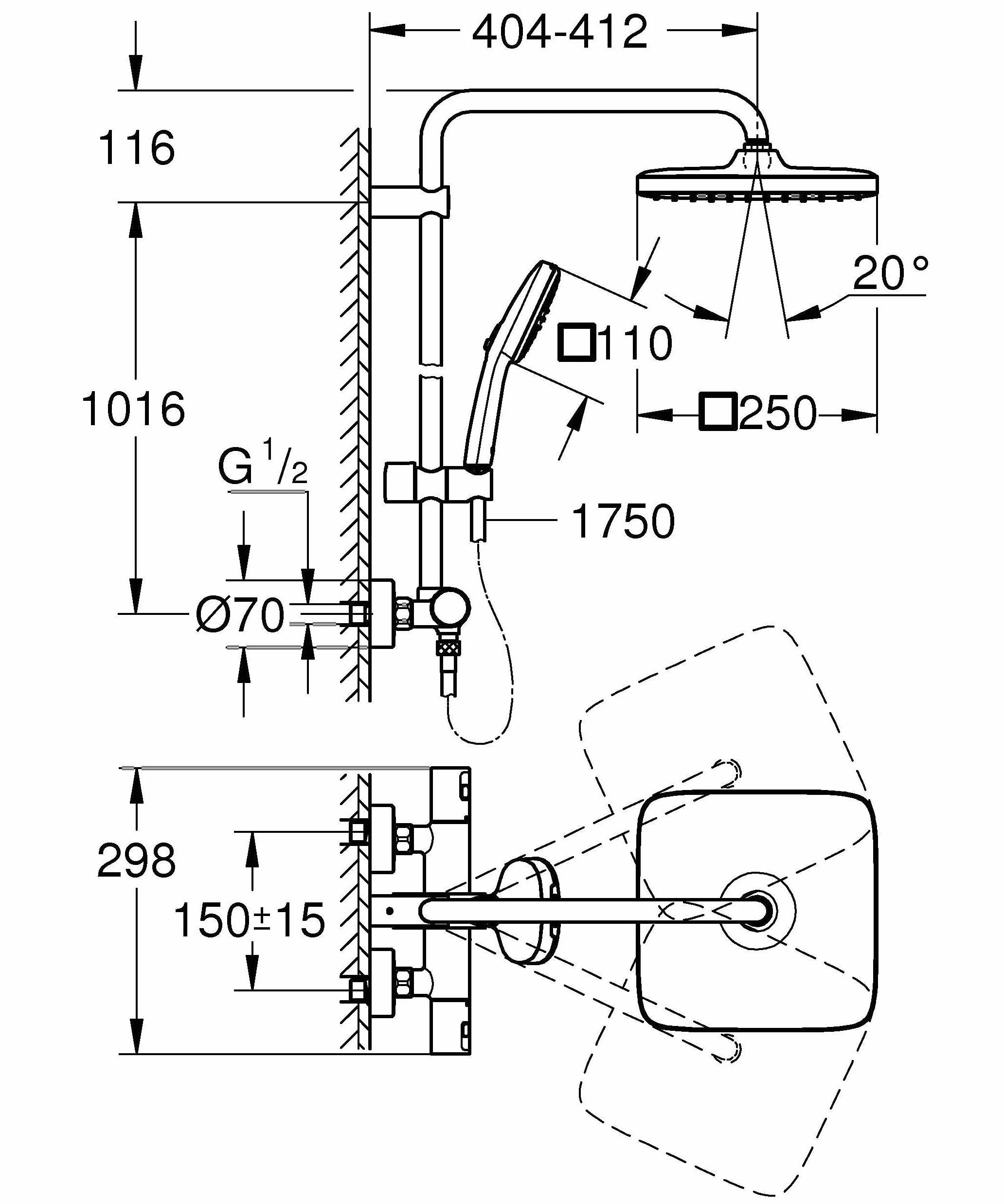 Grohe Vitalio Comfort 250 System Prysznicowy, Czarny, 25 cm